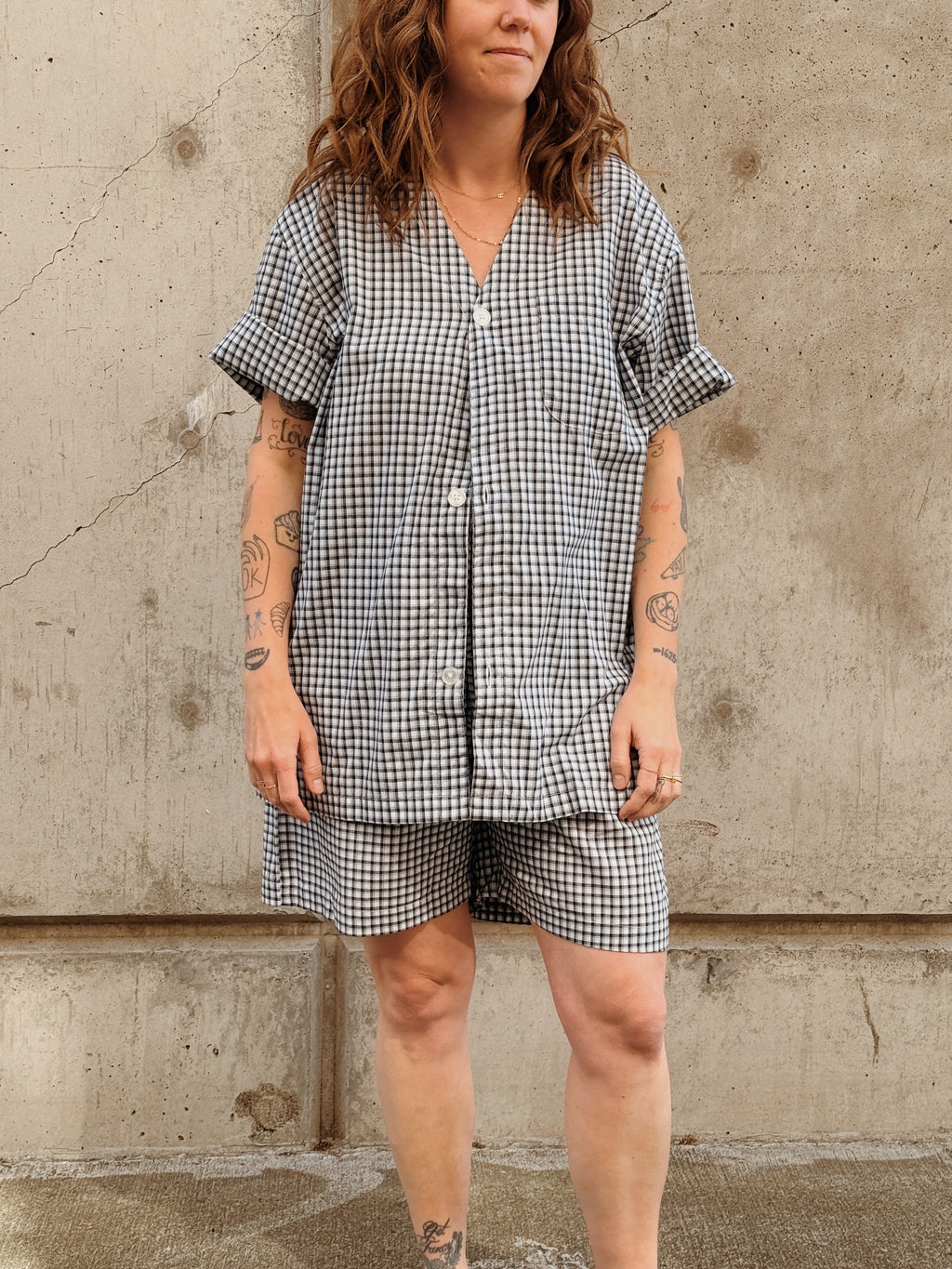 Blue Plaid Shorts Set