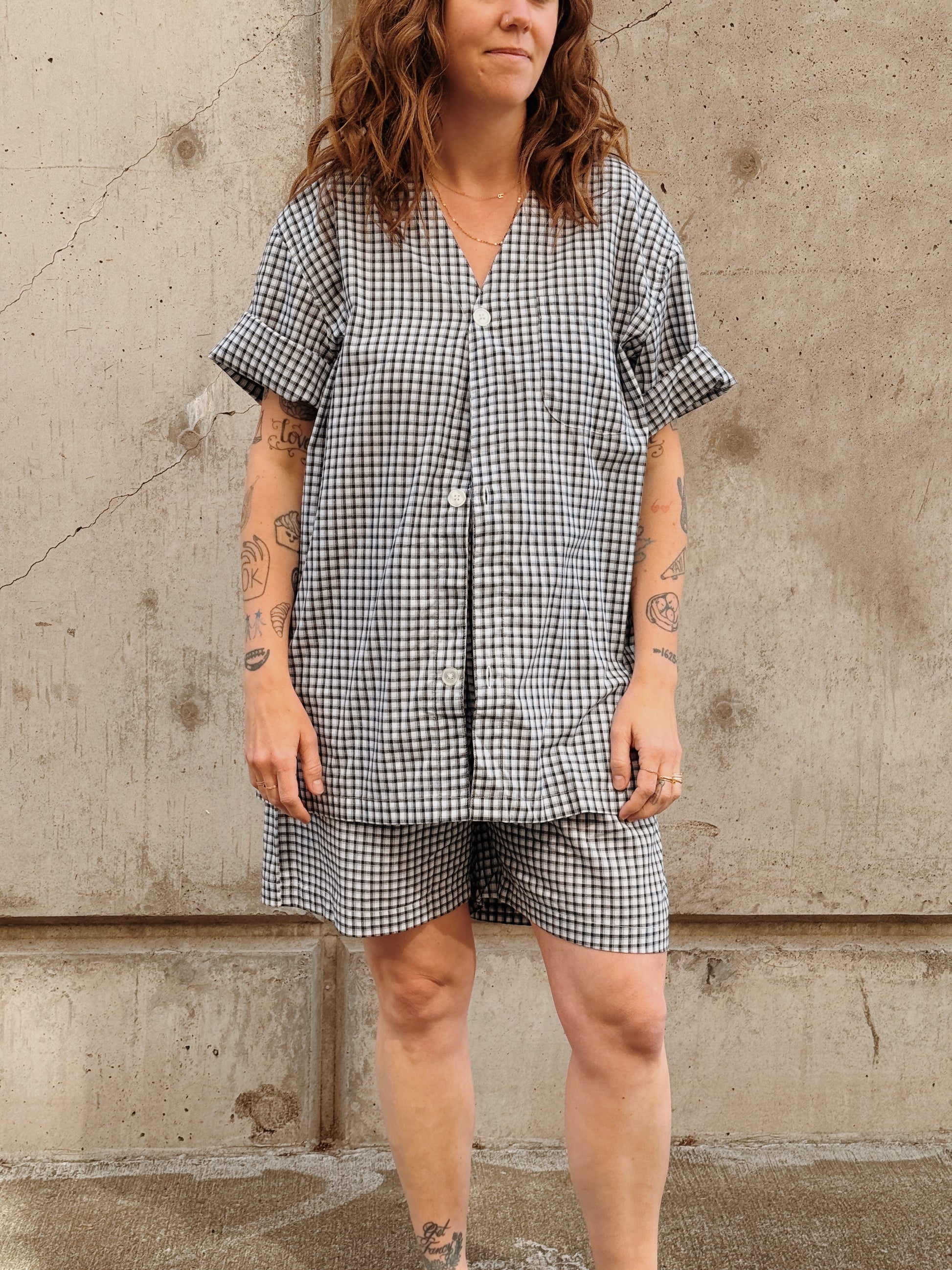 Blue Plaid Shorts Set