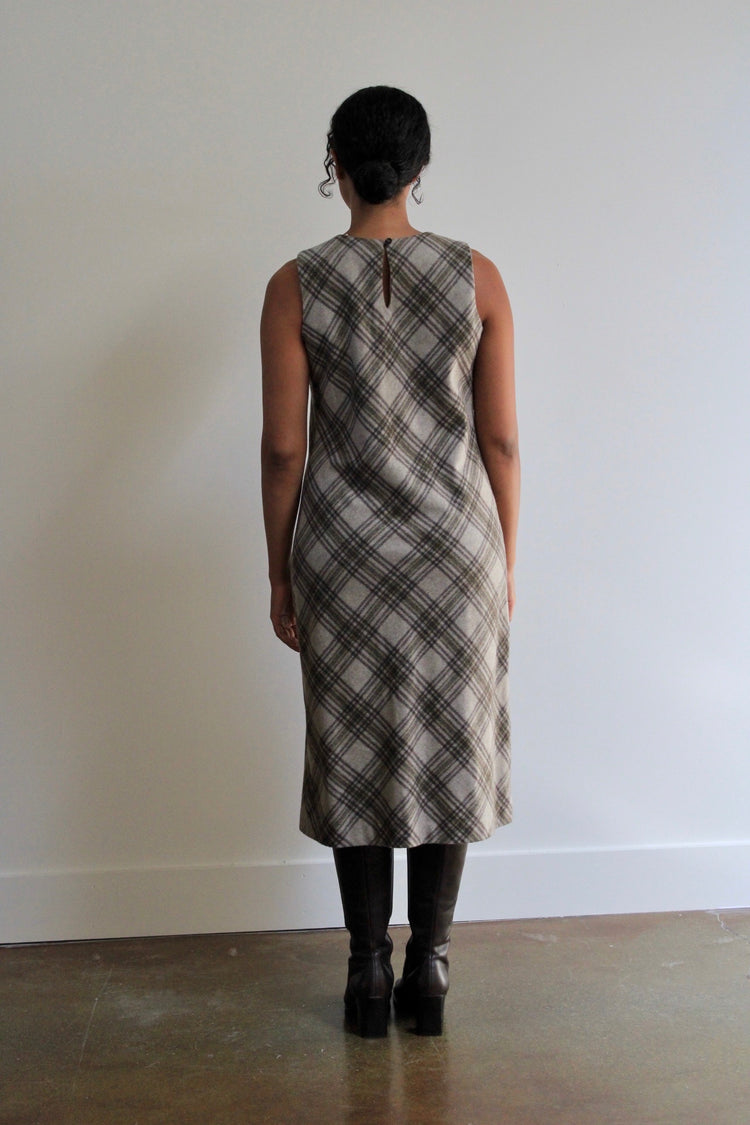 Plaid Wool Blend Midi Dress