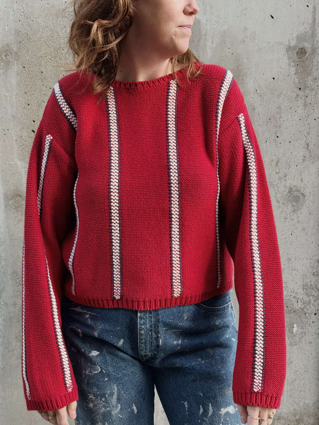 Crop Stripe Cotton Sweater