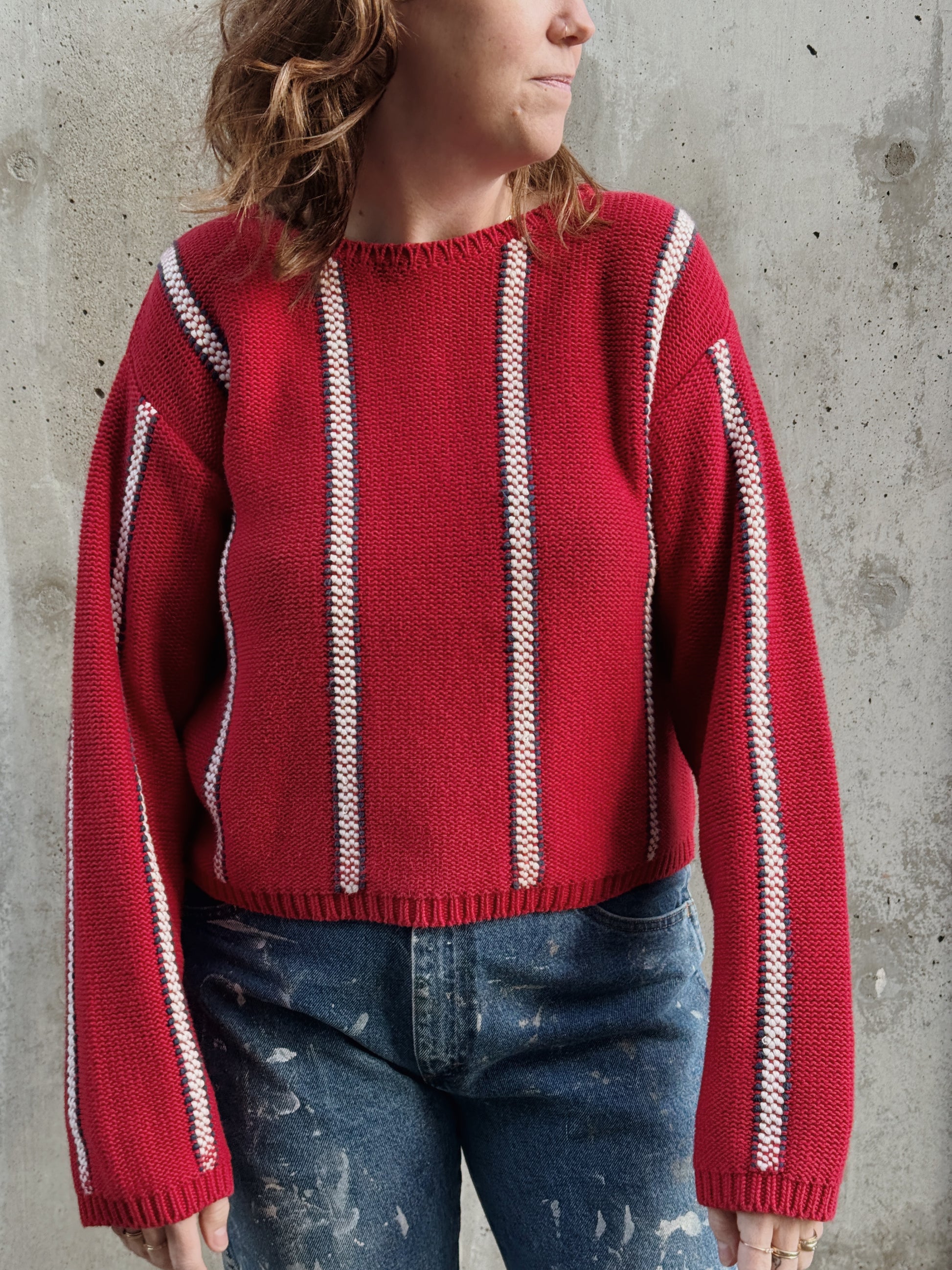 Crop Stripe Cotton Sweater