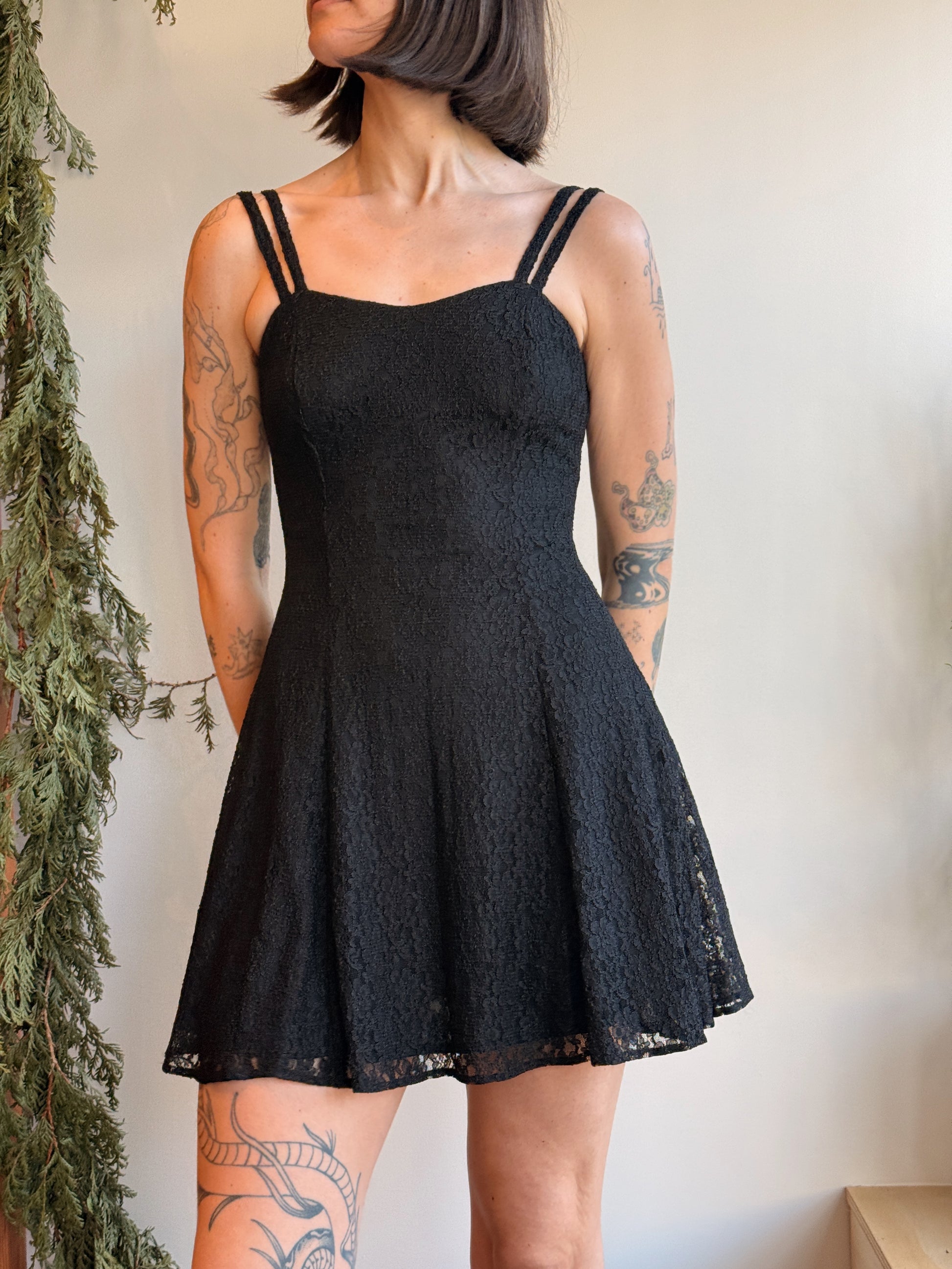 Black Lace Skater Dress
