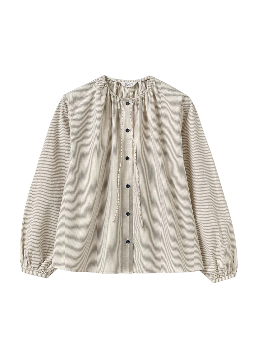 Gathered Neck Mini Stripe Shirt