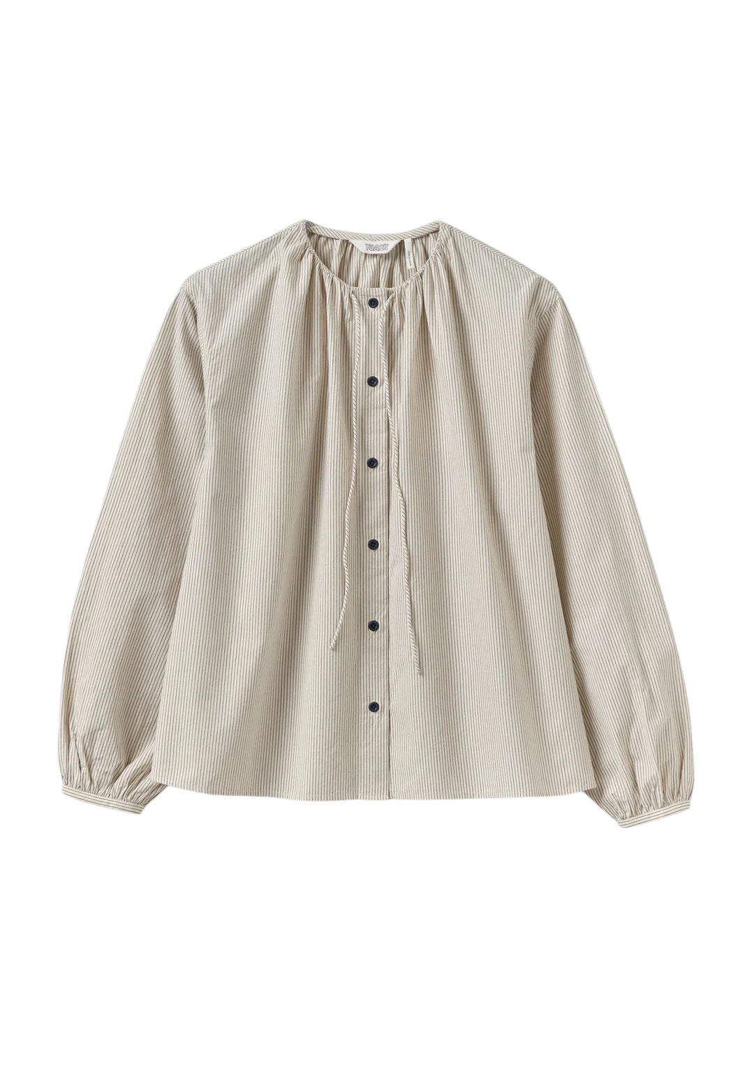 Gathered Neck Mini Stripe Shirt