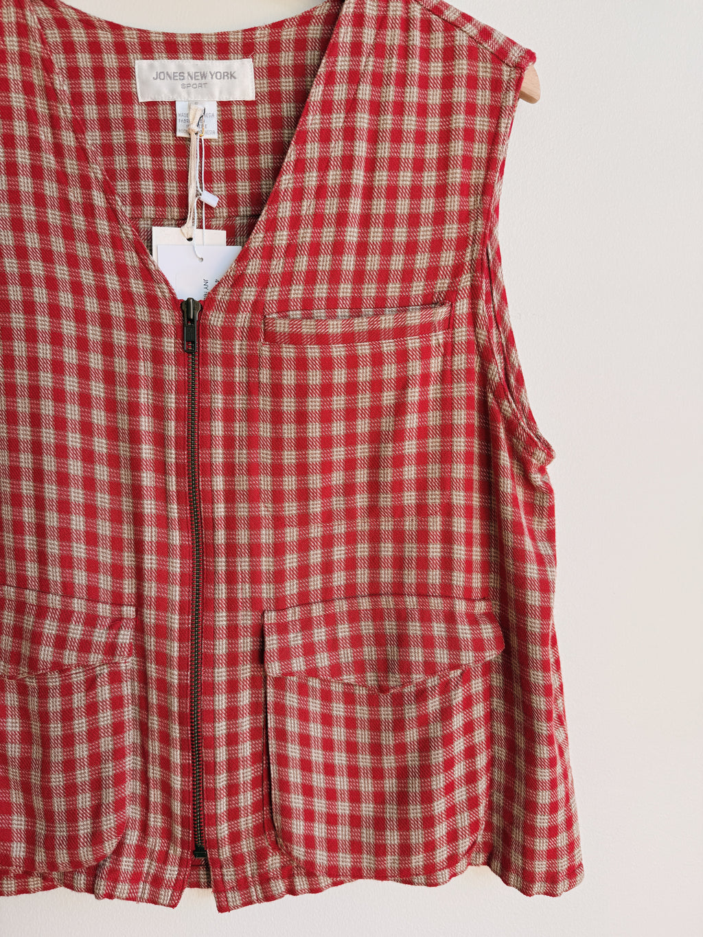 Red Plaid Zip Vest