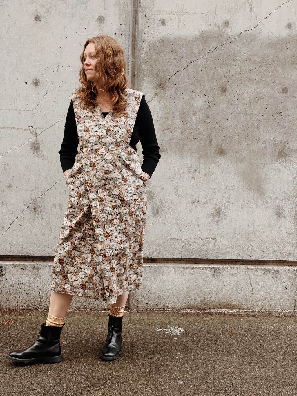 Floral Denim Apron Jumper