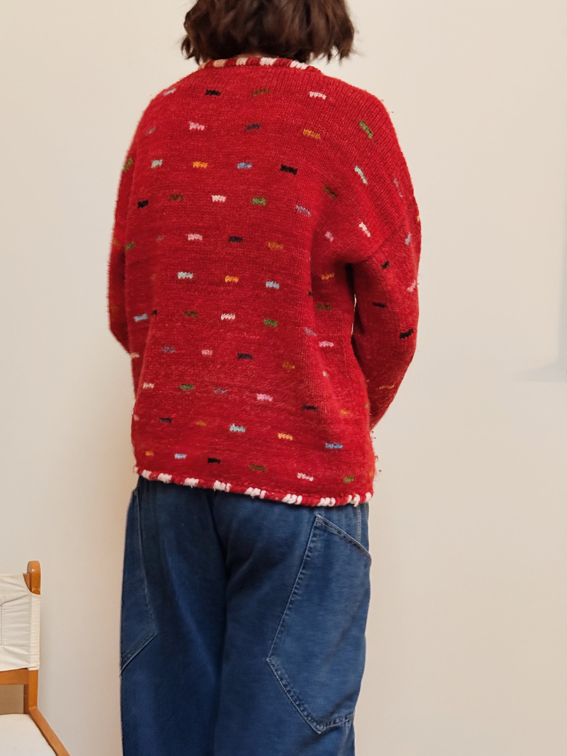 Wool Red Confetti Cardigan