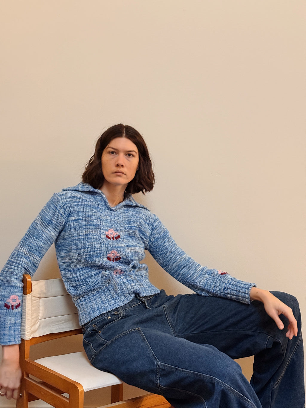 Blue Heathered Floral Stripe Sweater