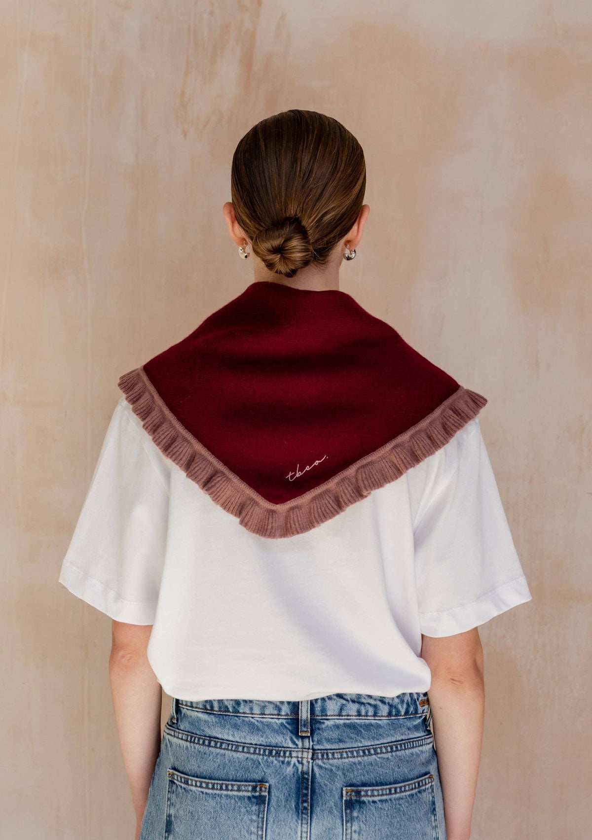 Merino Wool Triangle Scarf in Burgundy Ruffle