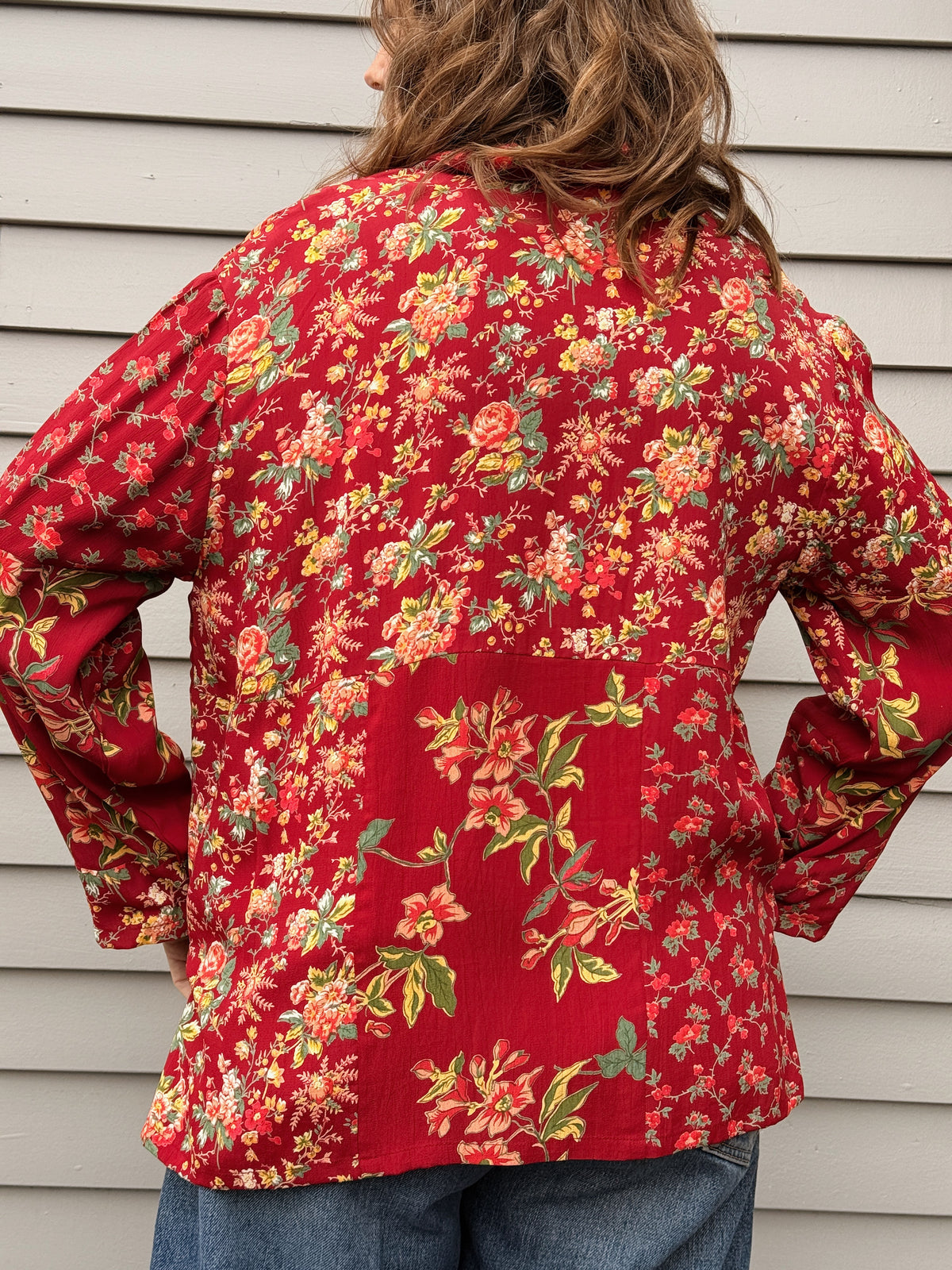 Red Floral Patchwork Chore