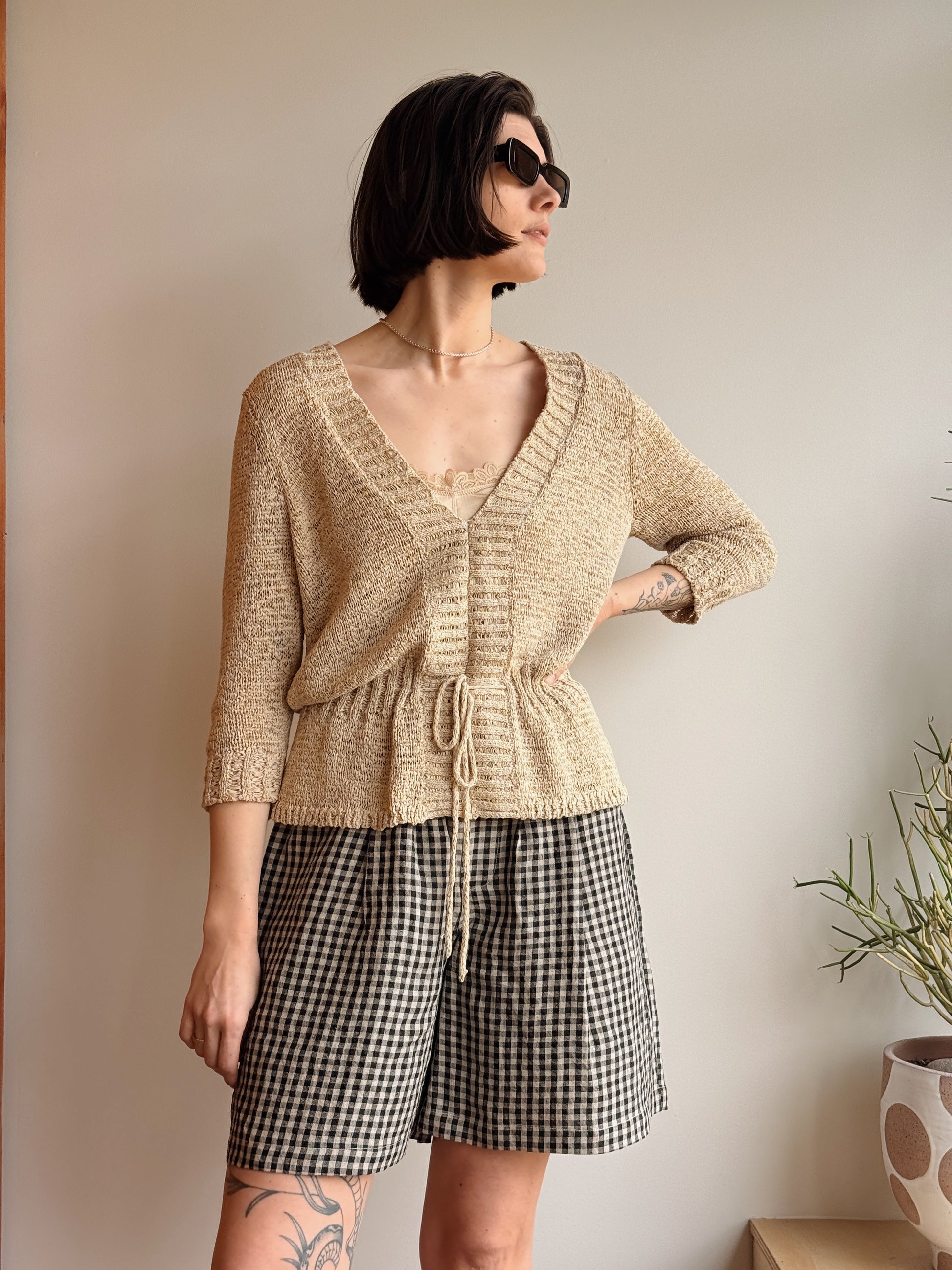 Cinch Waist Open Knit Sweater