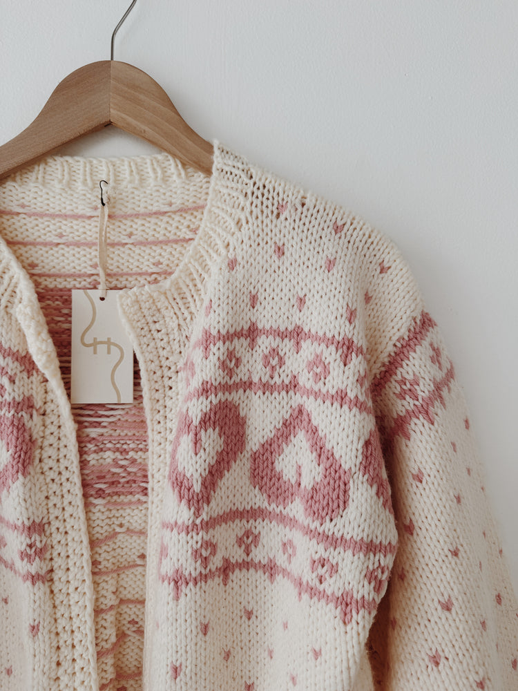 Pink Heart Intarsia Cardigan