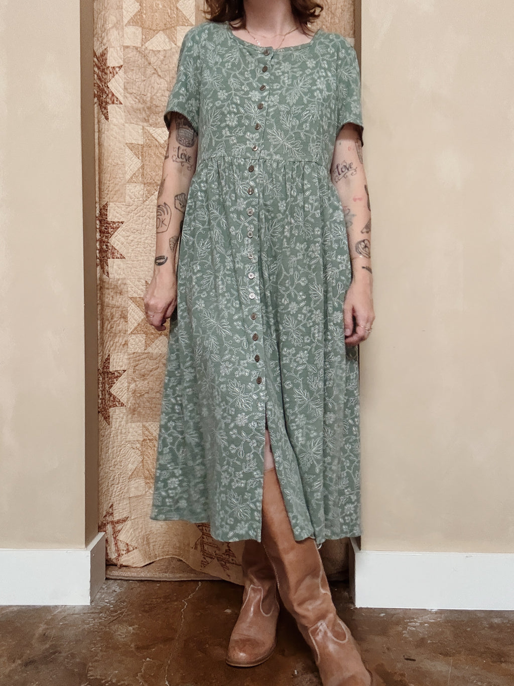 Green Floral Cotton Babydoll