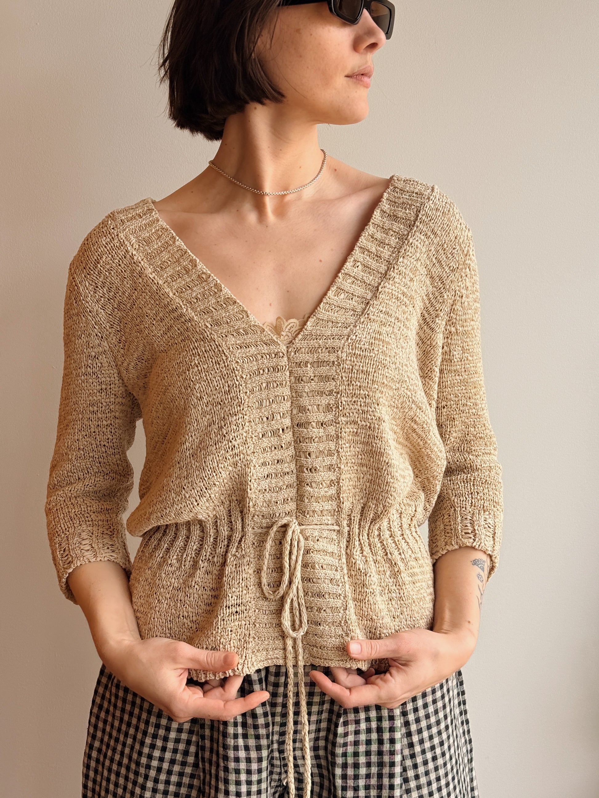 Cinch Waist Open Knit Sweater