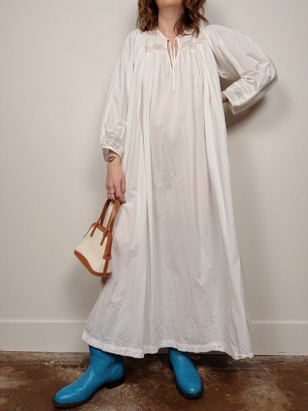 Lace Trim Cotton Gown