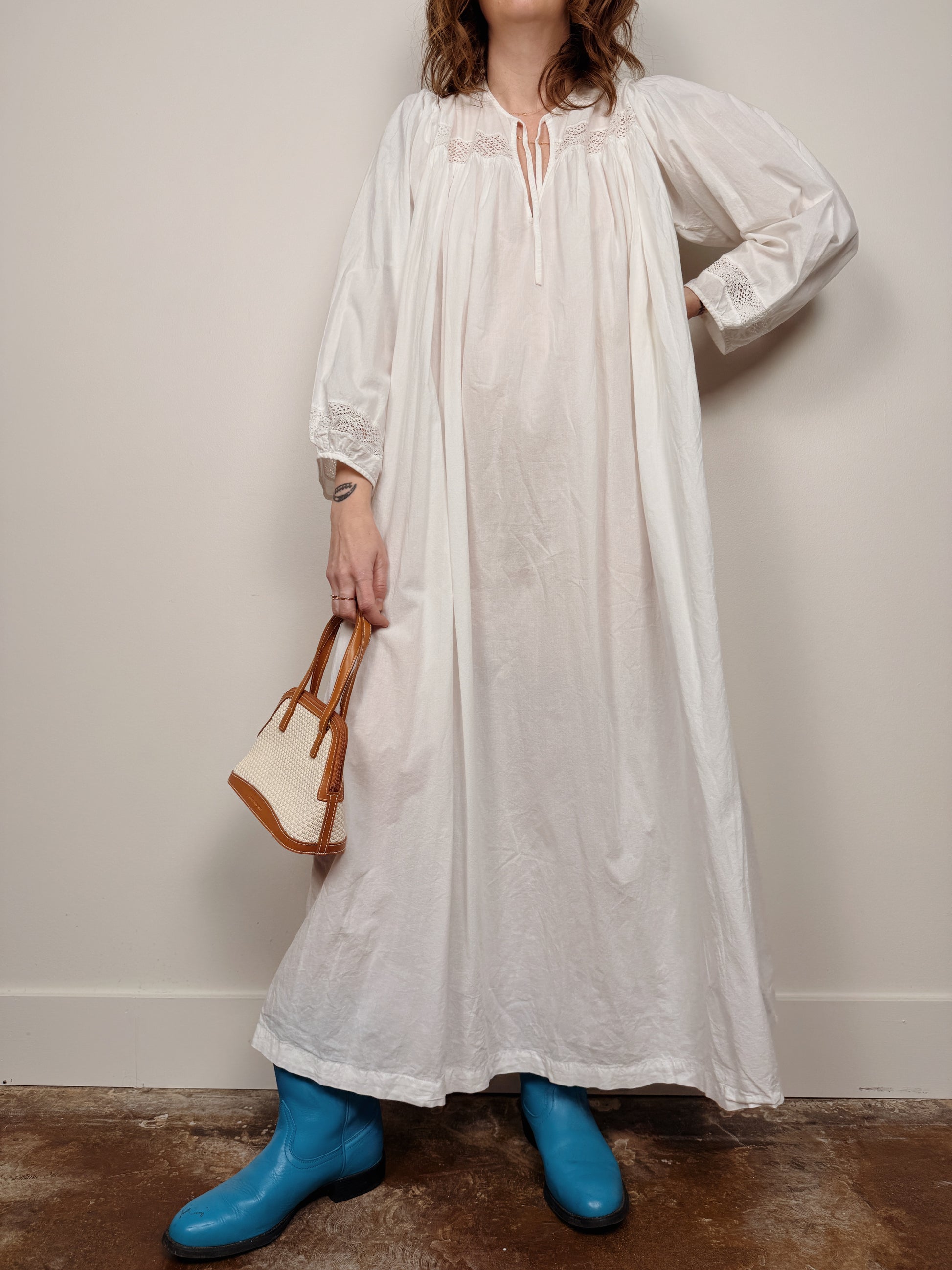 Lace Trim Cotton Gown