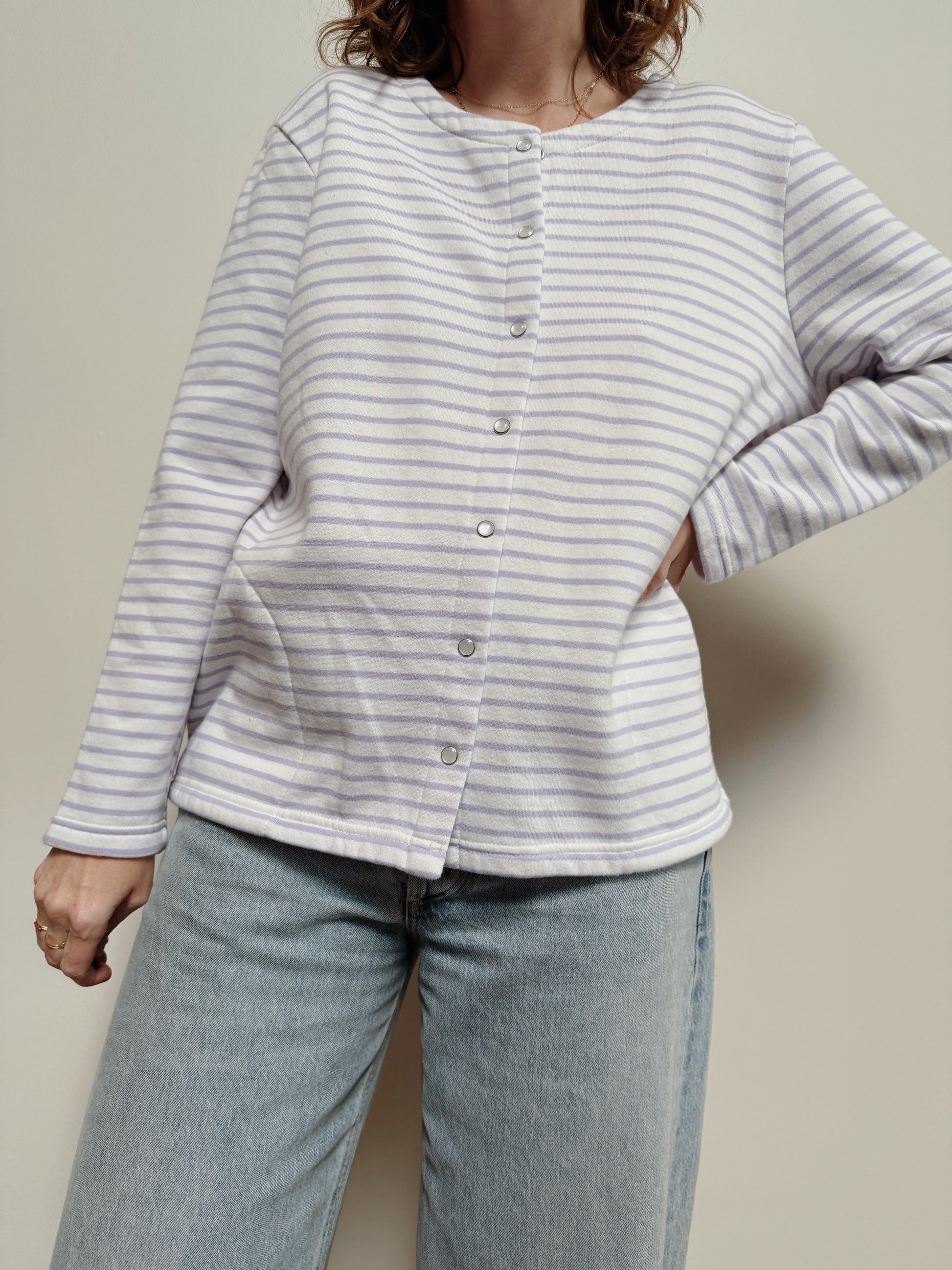 Fleeced Stripe Snap Cardi