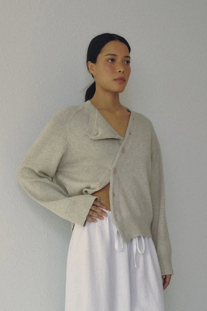 Asymmetric Cotton Knit Cardigan