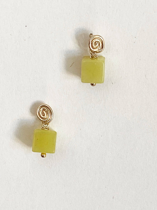 Inward Earrings- Olive Jade