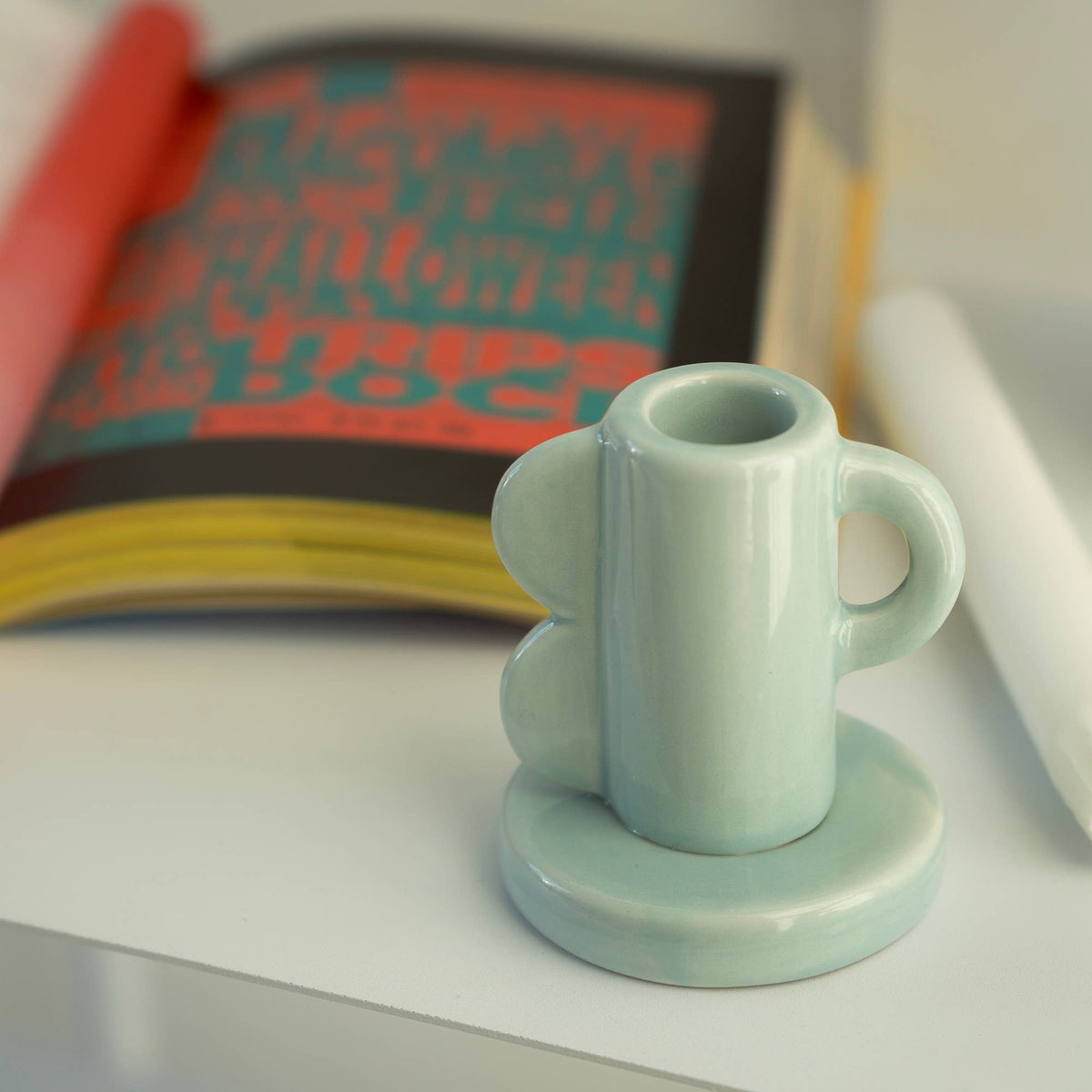 Side Waves Candle Holder - Light Blue