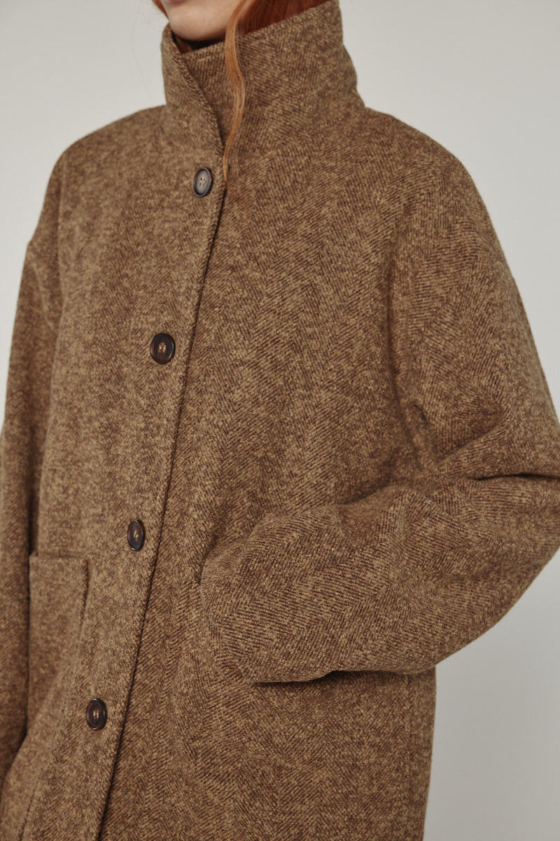 Wool High Neck Maxi Coat