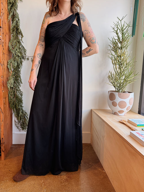 Black Chiffon One Shoulder Dress