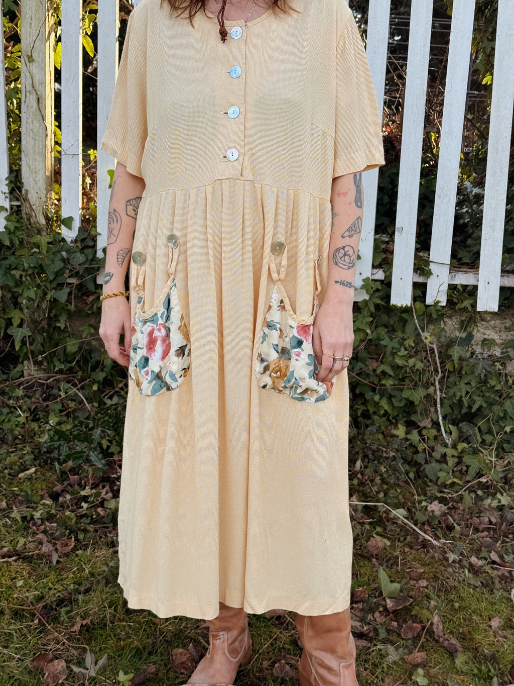 Yellow Floral Pocket Dress