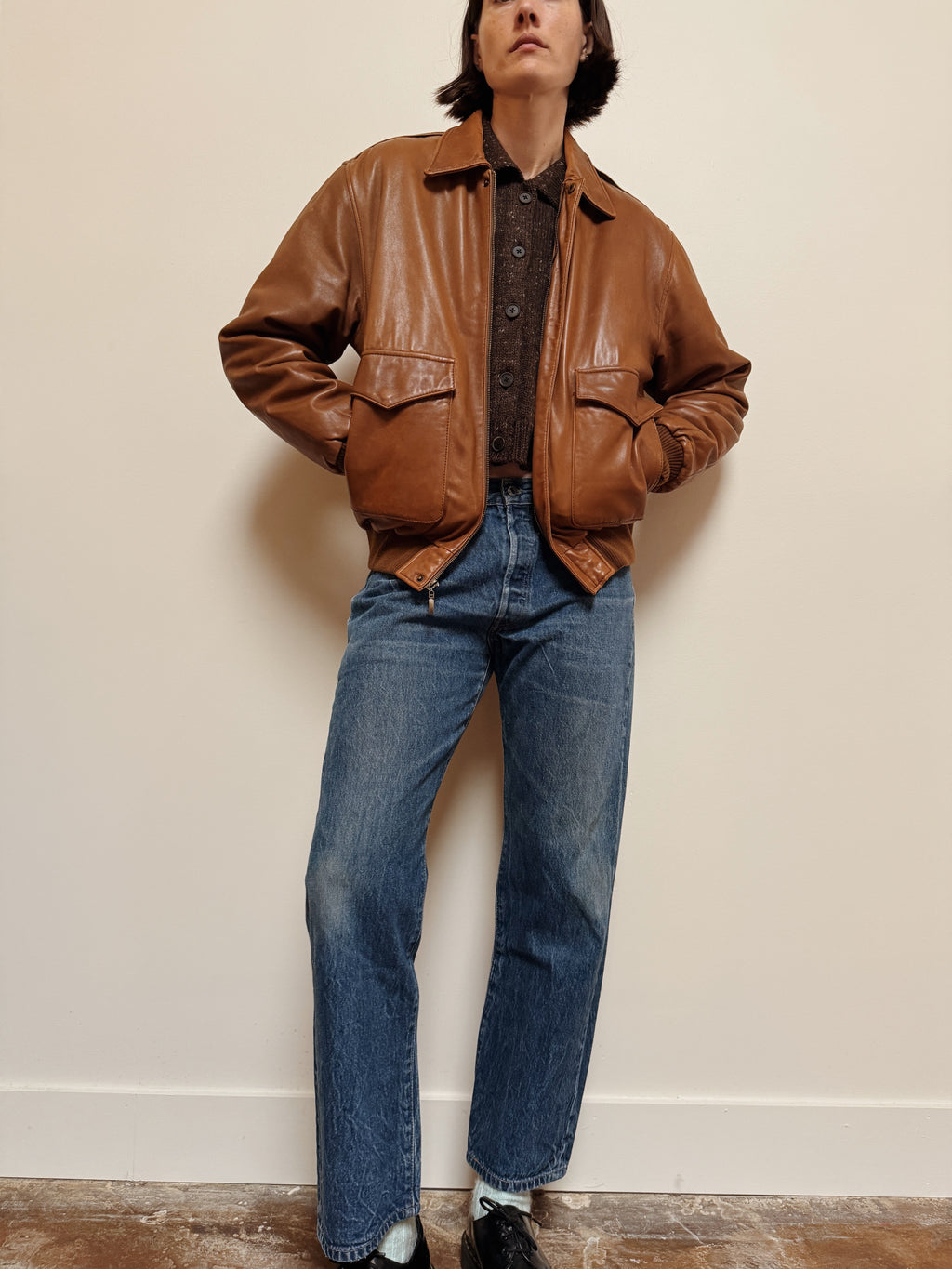 Zip Brown Leather Jacket