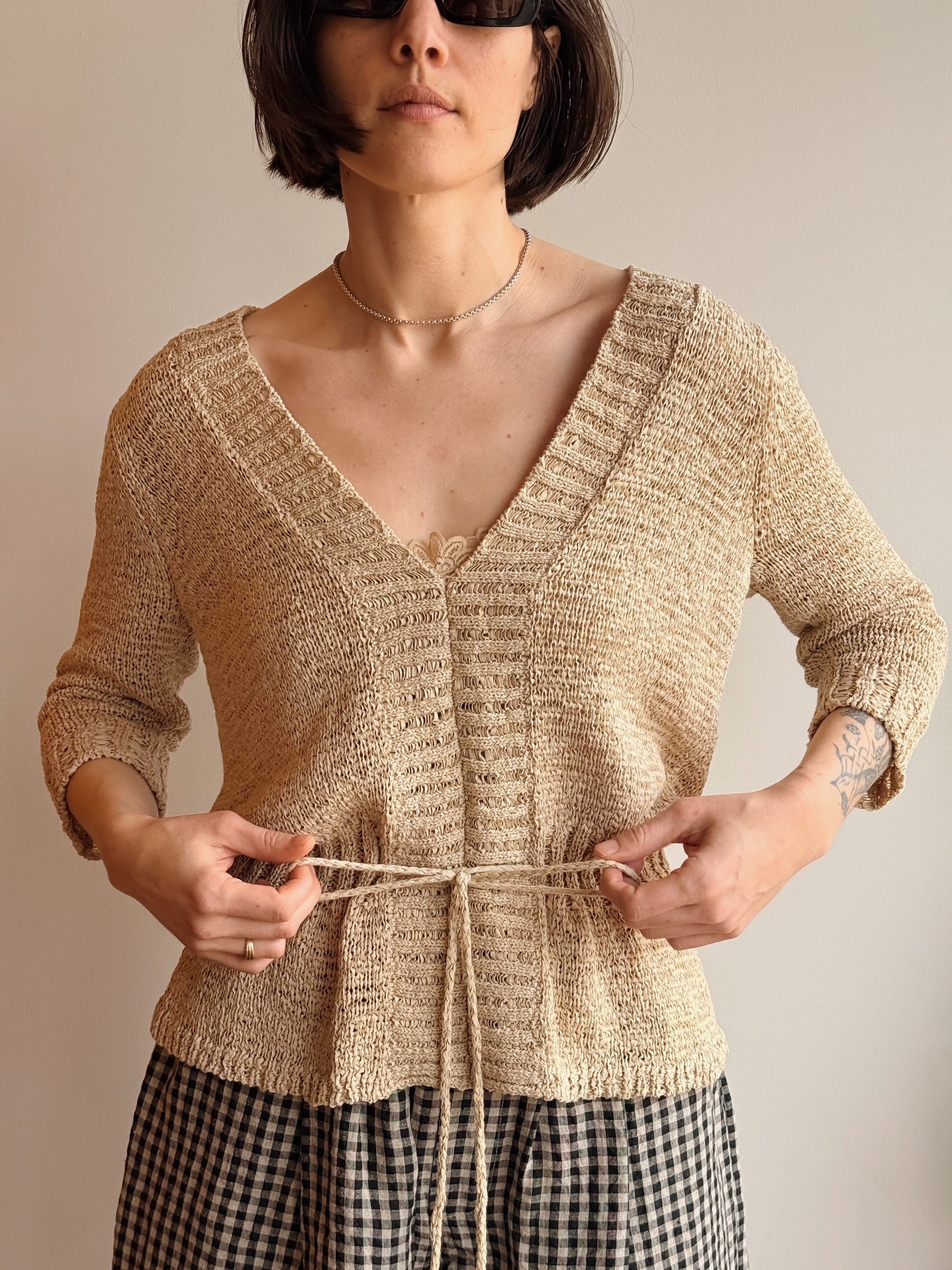 Cinch Waist Open Knit Sweater