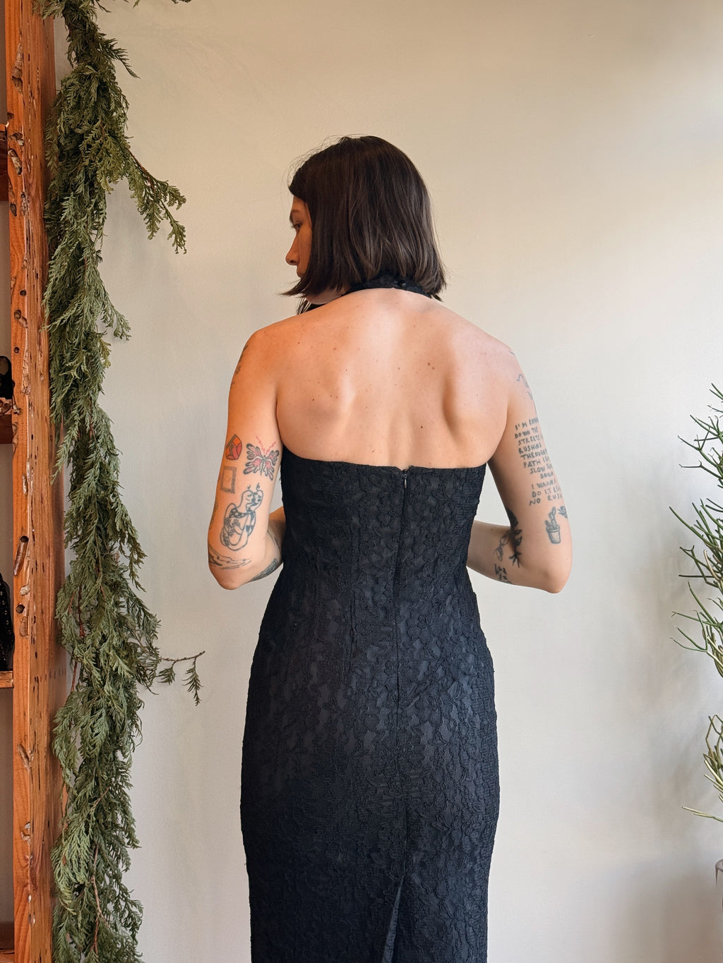 Black Lace Halter Dress
