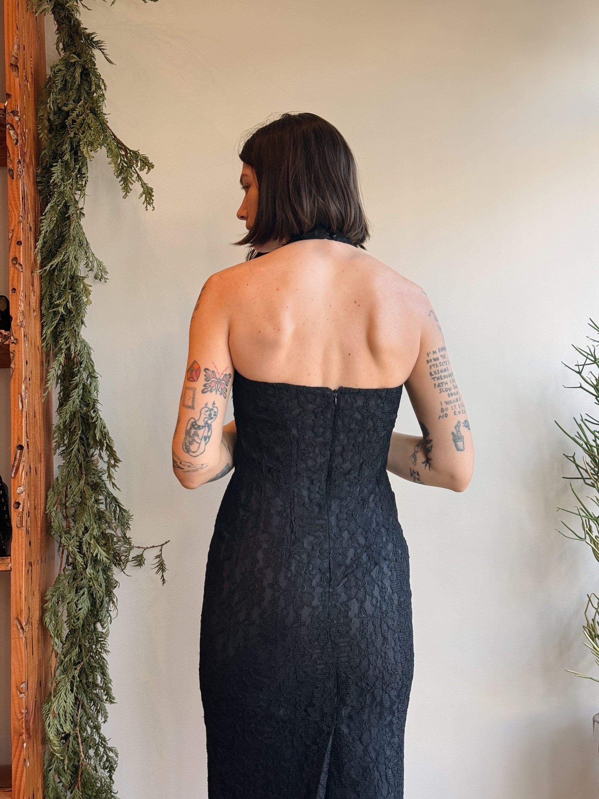 Black Lace Halter Dress