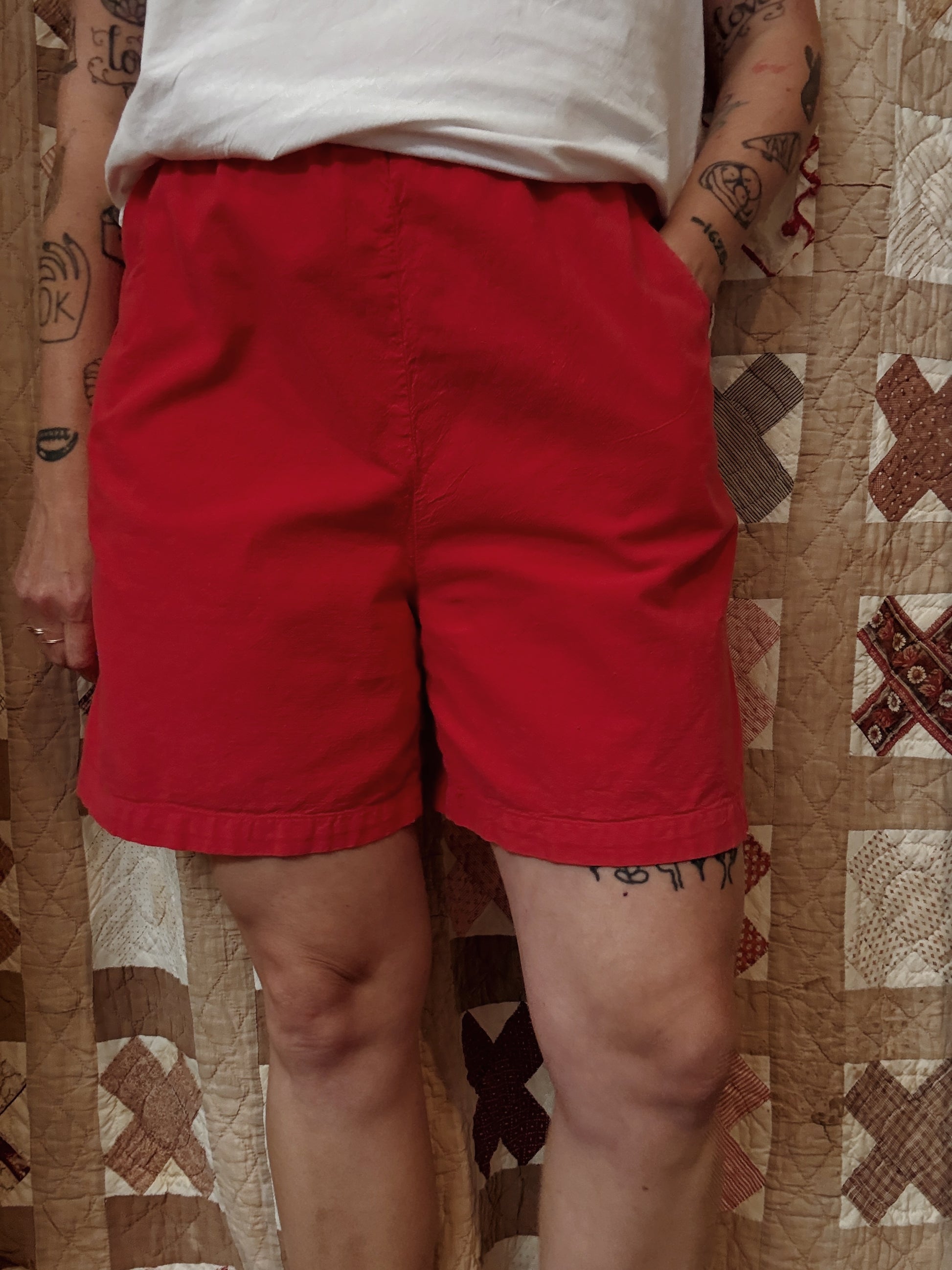 Red Cotton Easy Shorts