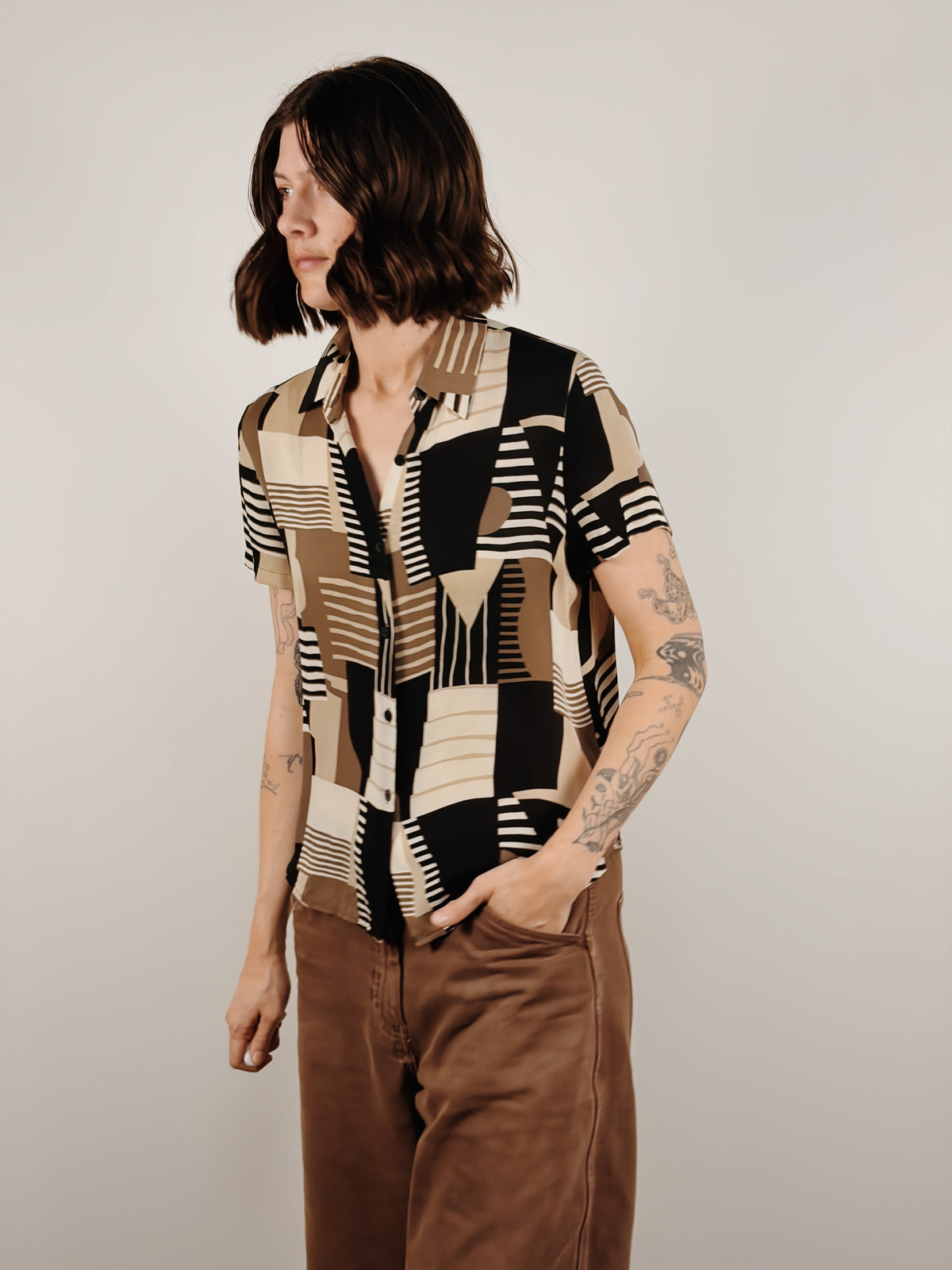 Silk Lines Short Sleeve Blouse