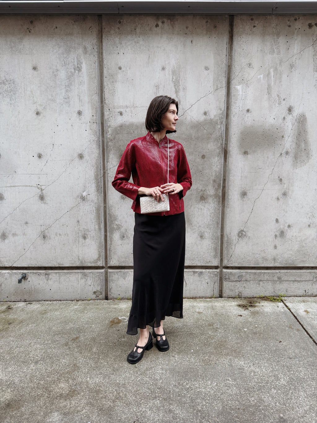 Red Embossed Snakeskin Leather Jacket