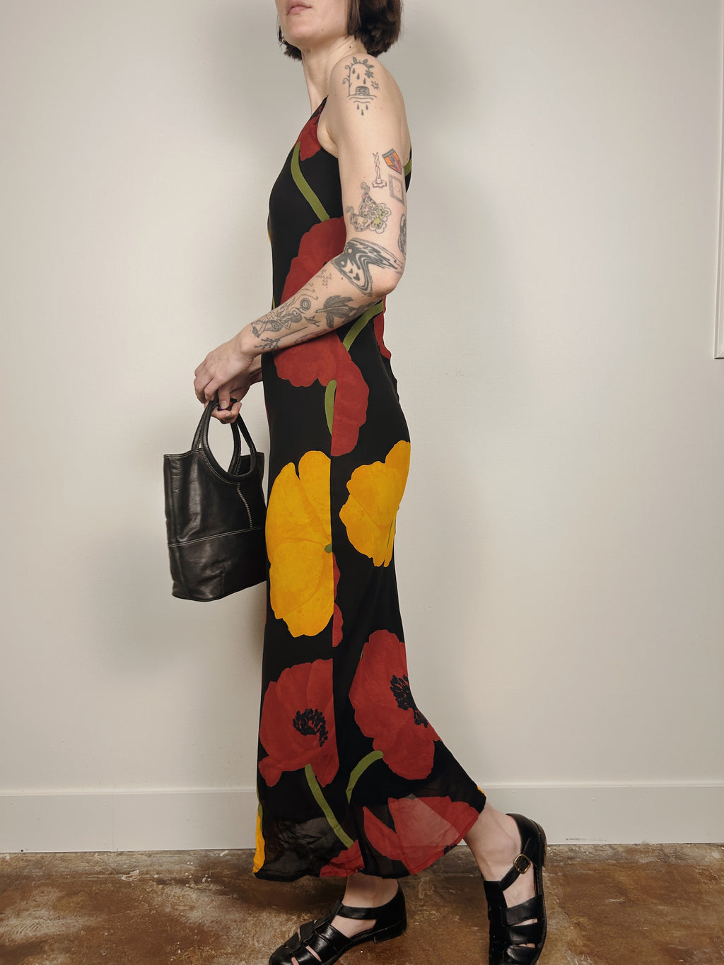 Poppy Print Bias-Cut Maxi Dress