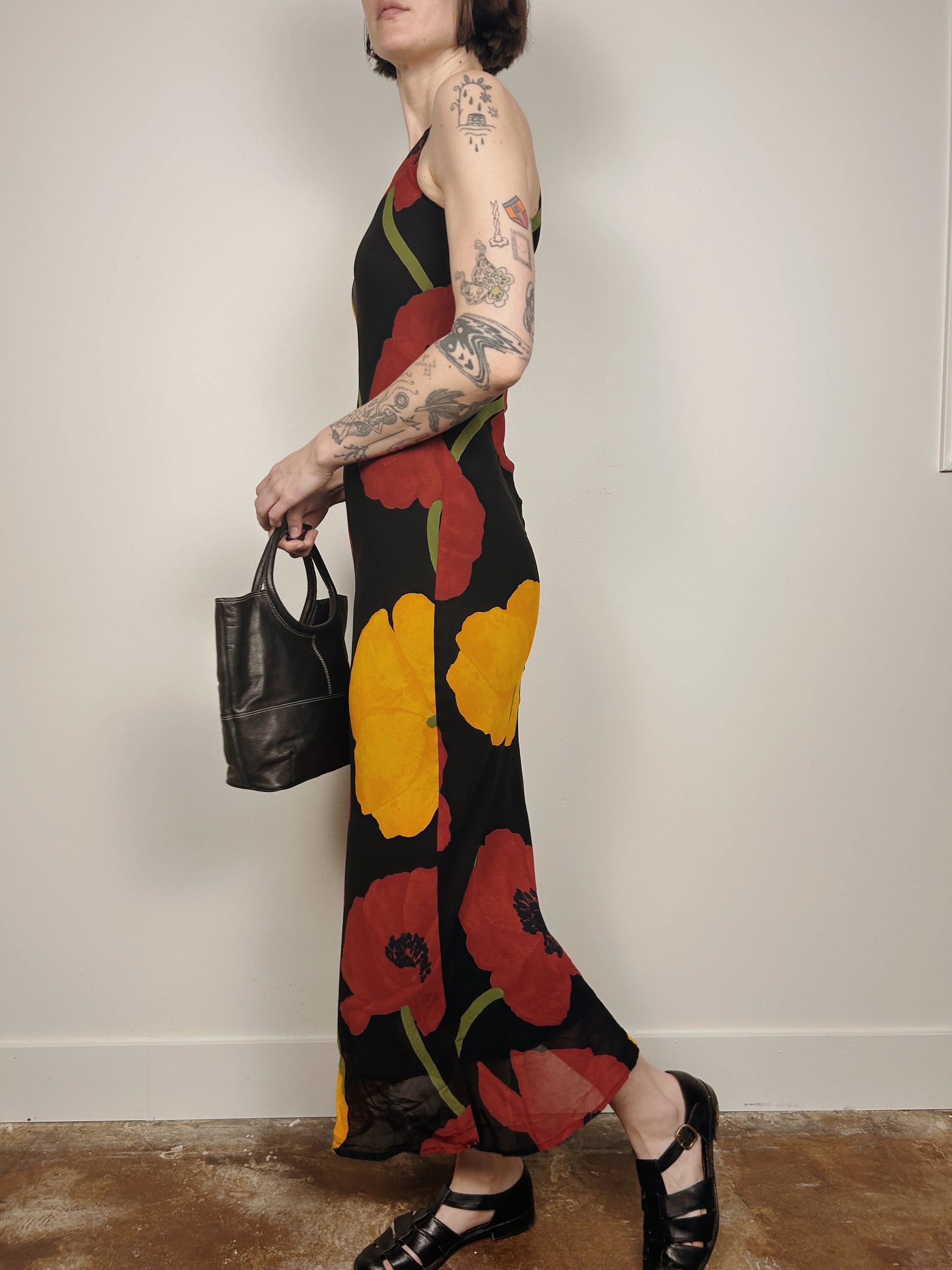 Poppy Print Bias-Cut Maxi Dress