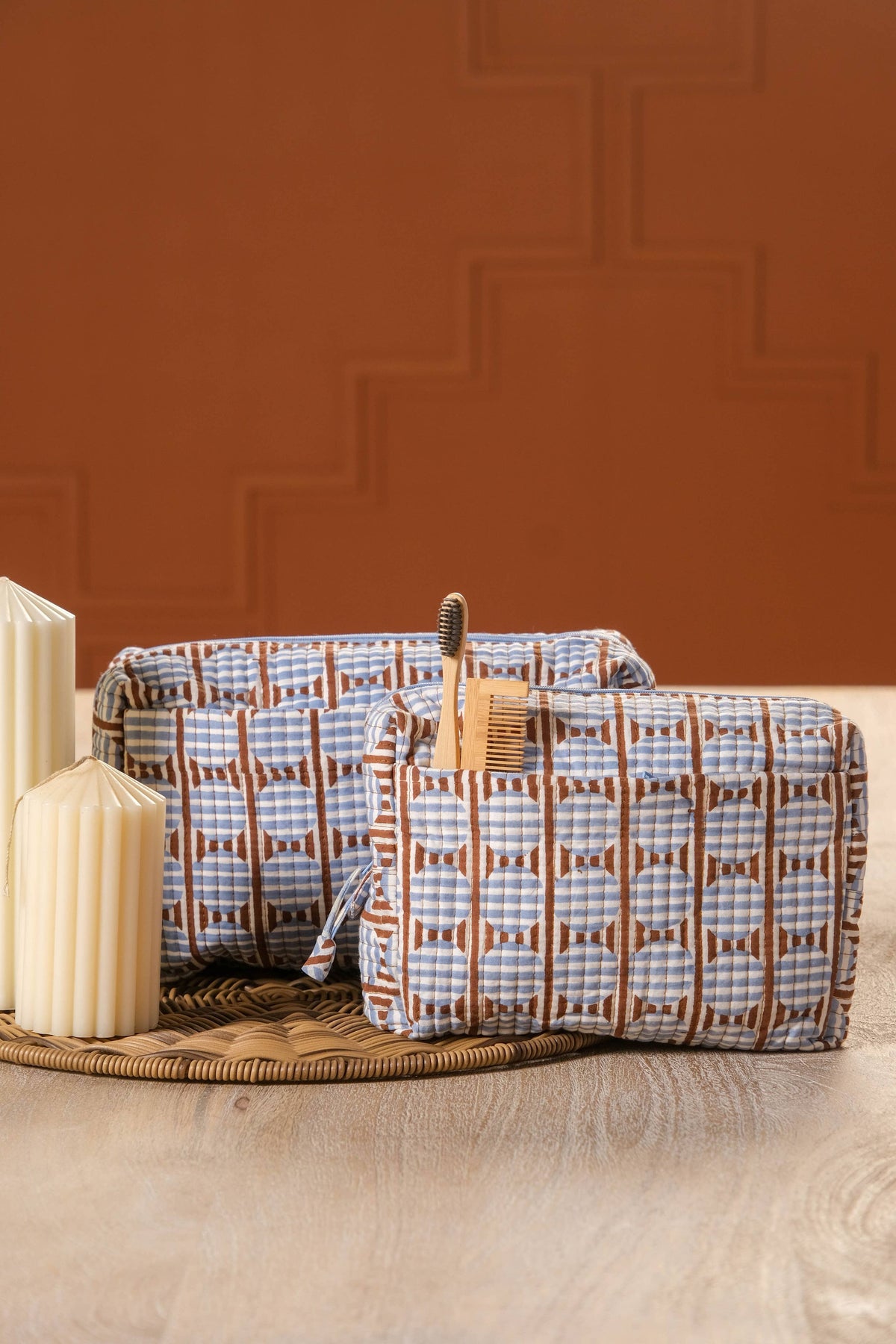 Striped Circles Blockprint Travel Pouch