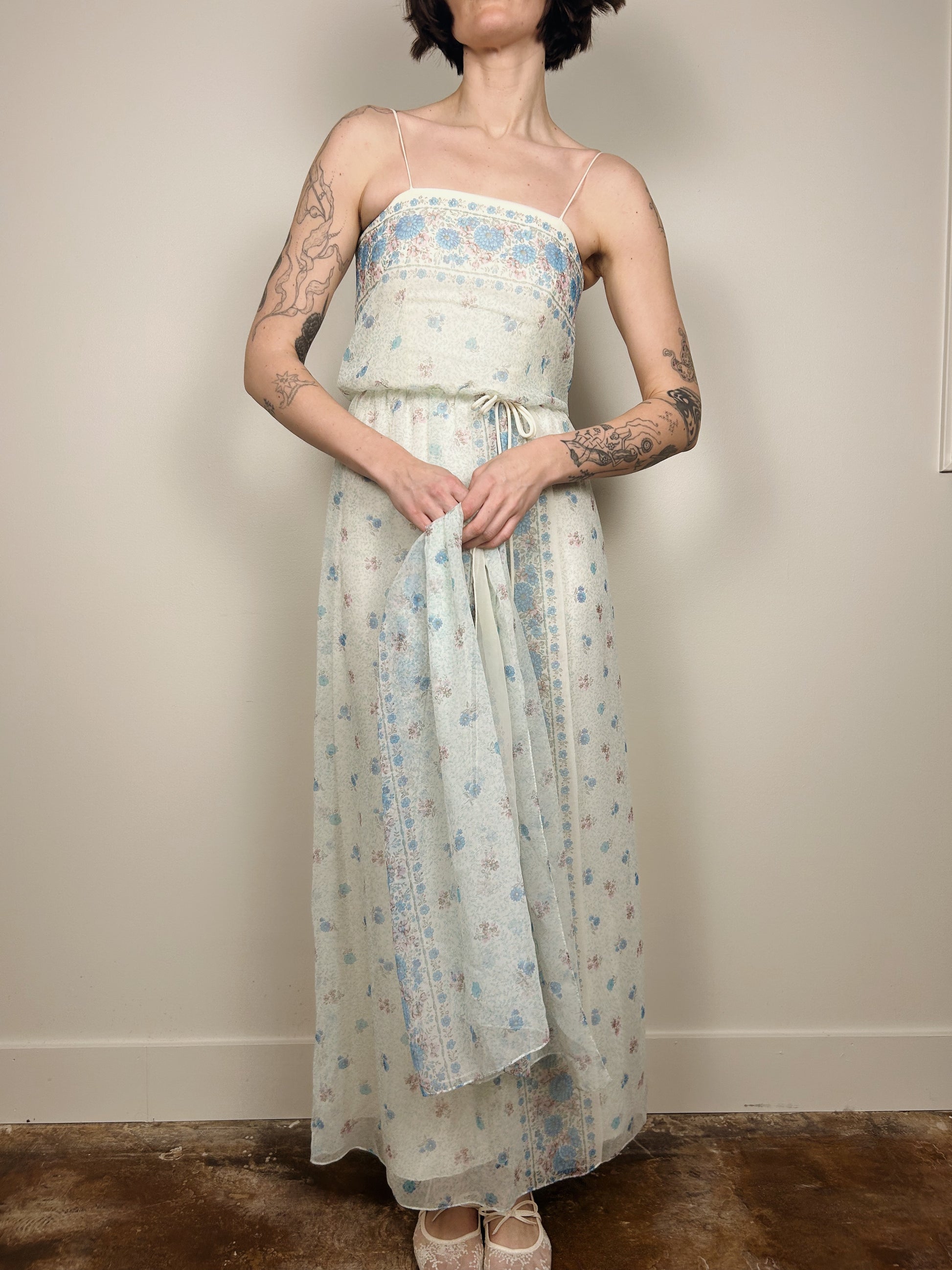 Blue Floral Chiffon Maxi Dress