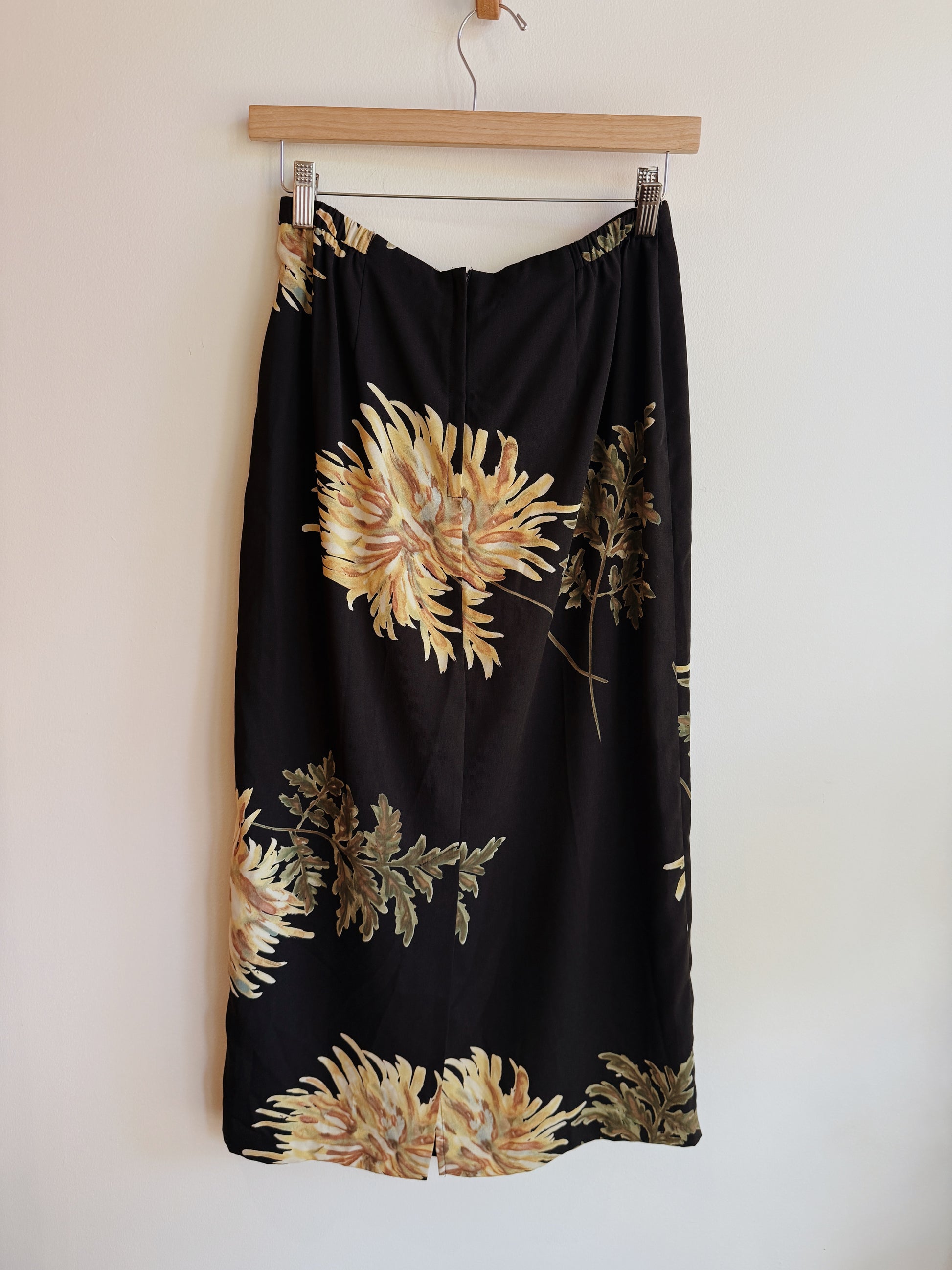 Black & Gold Floral Maxi Skirt