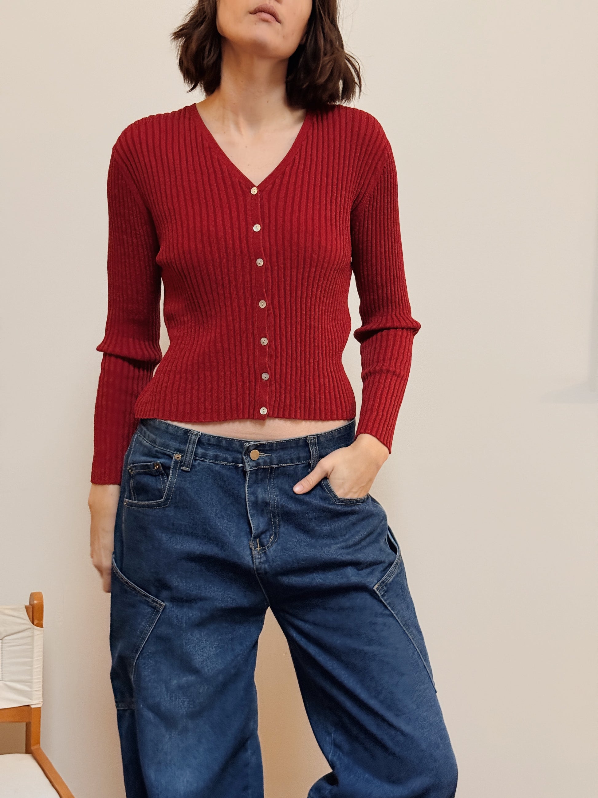 Honors Red Ribbed Cardi