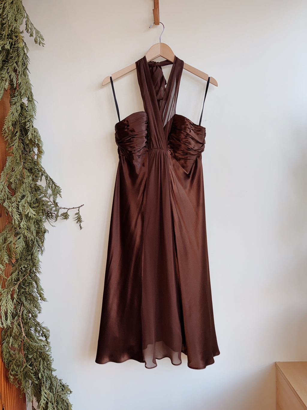 Brown Silk Halter Dress