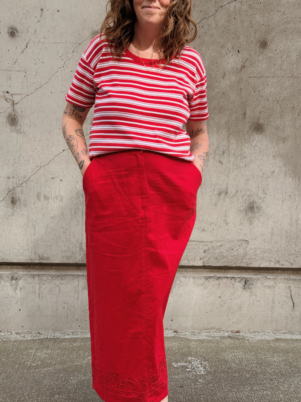 Crewelwork Red Skirt