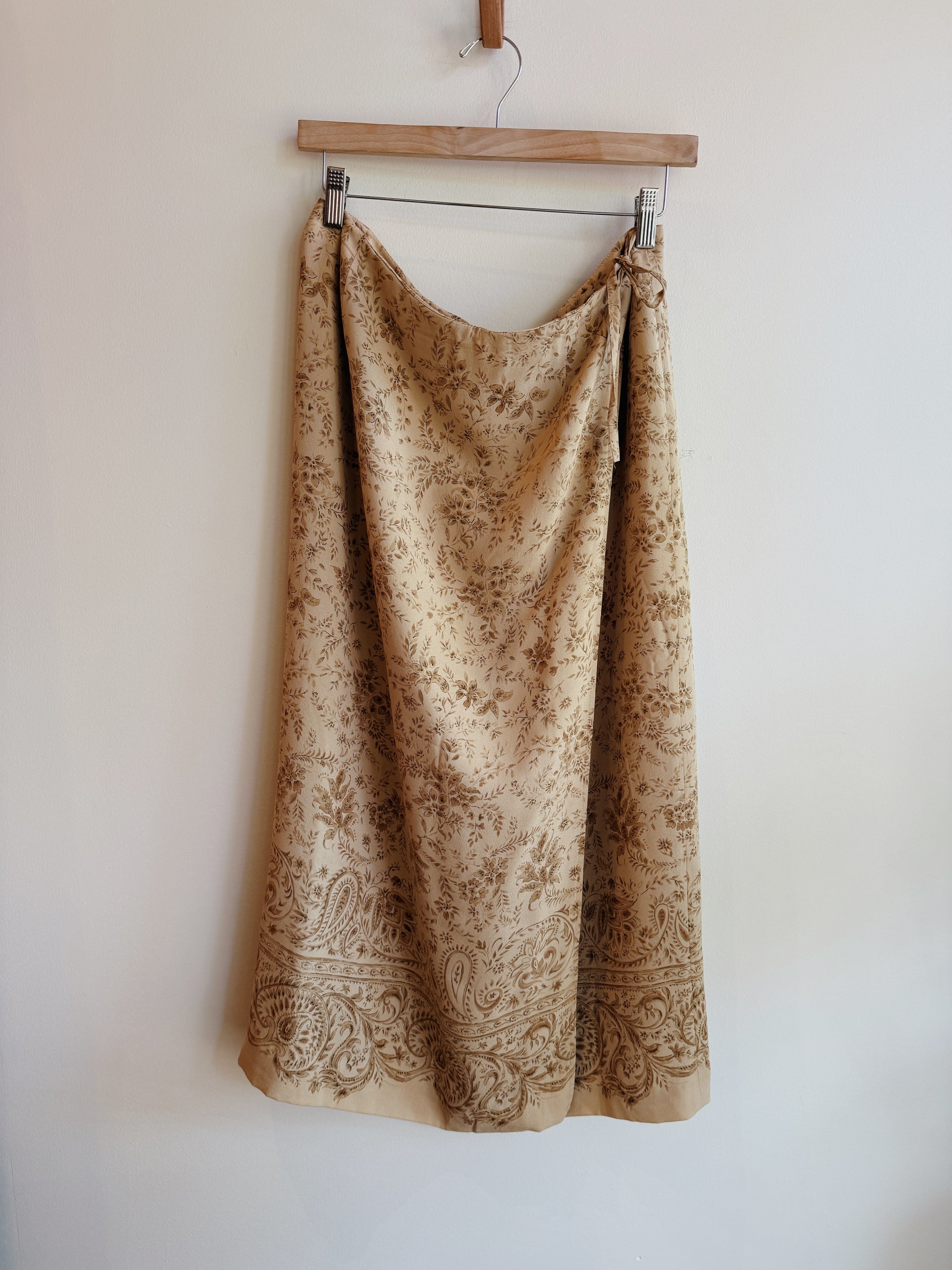 Tabots Tan Floral Silk Wrap Skirt