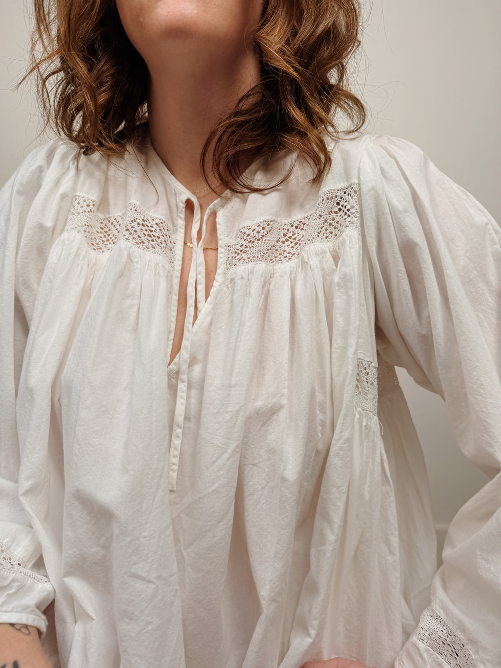 Lace Trim Cotton Gown