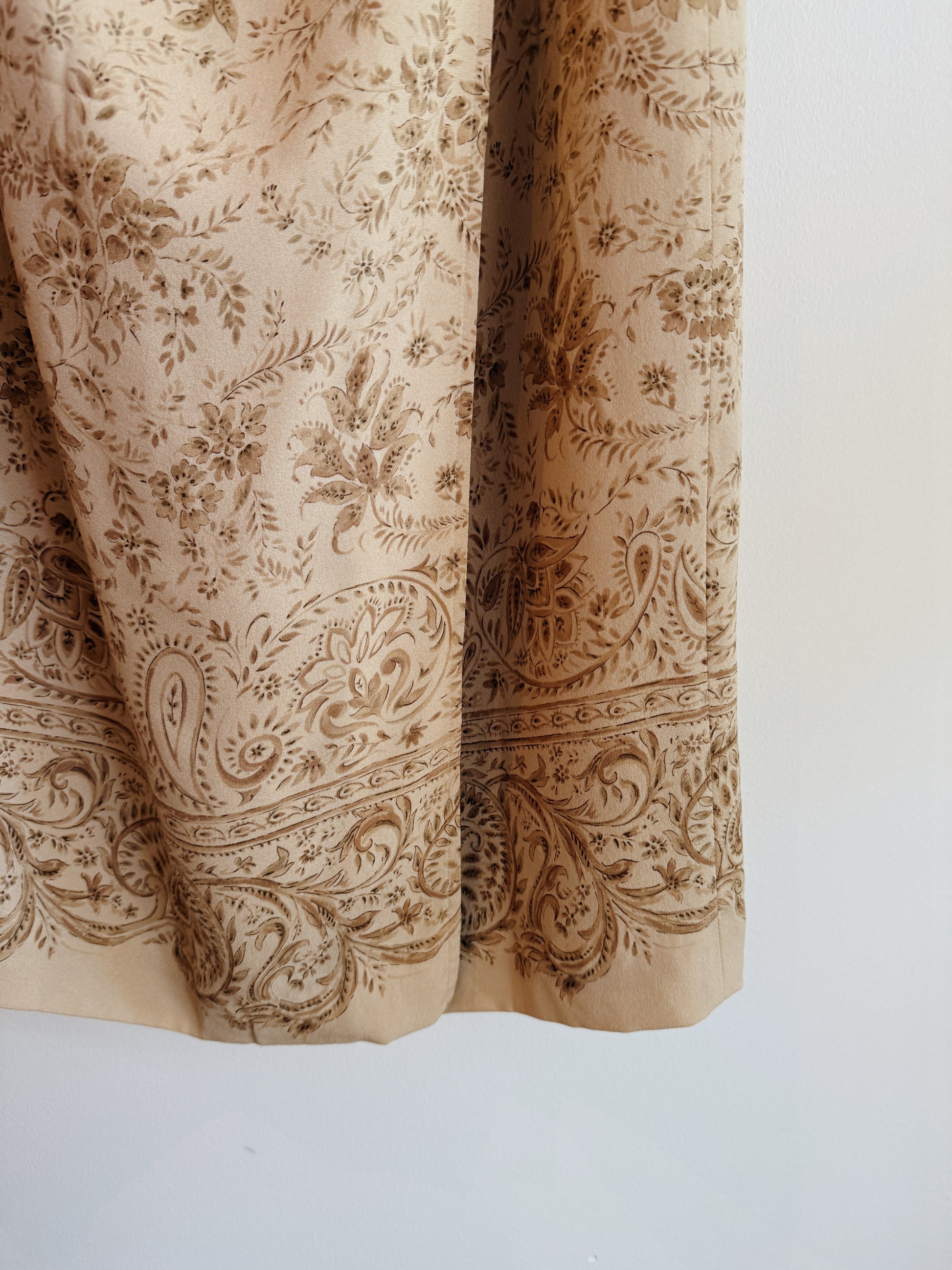 Tabots Tan Floral Silk Wrap Skirt
