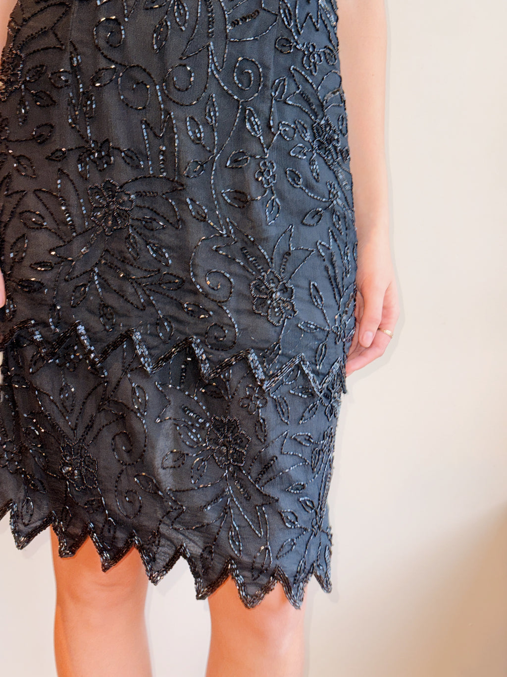 Black Beaded Silk Dress