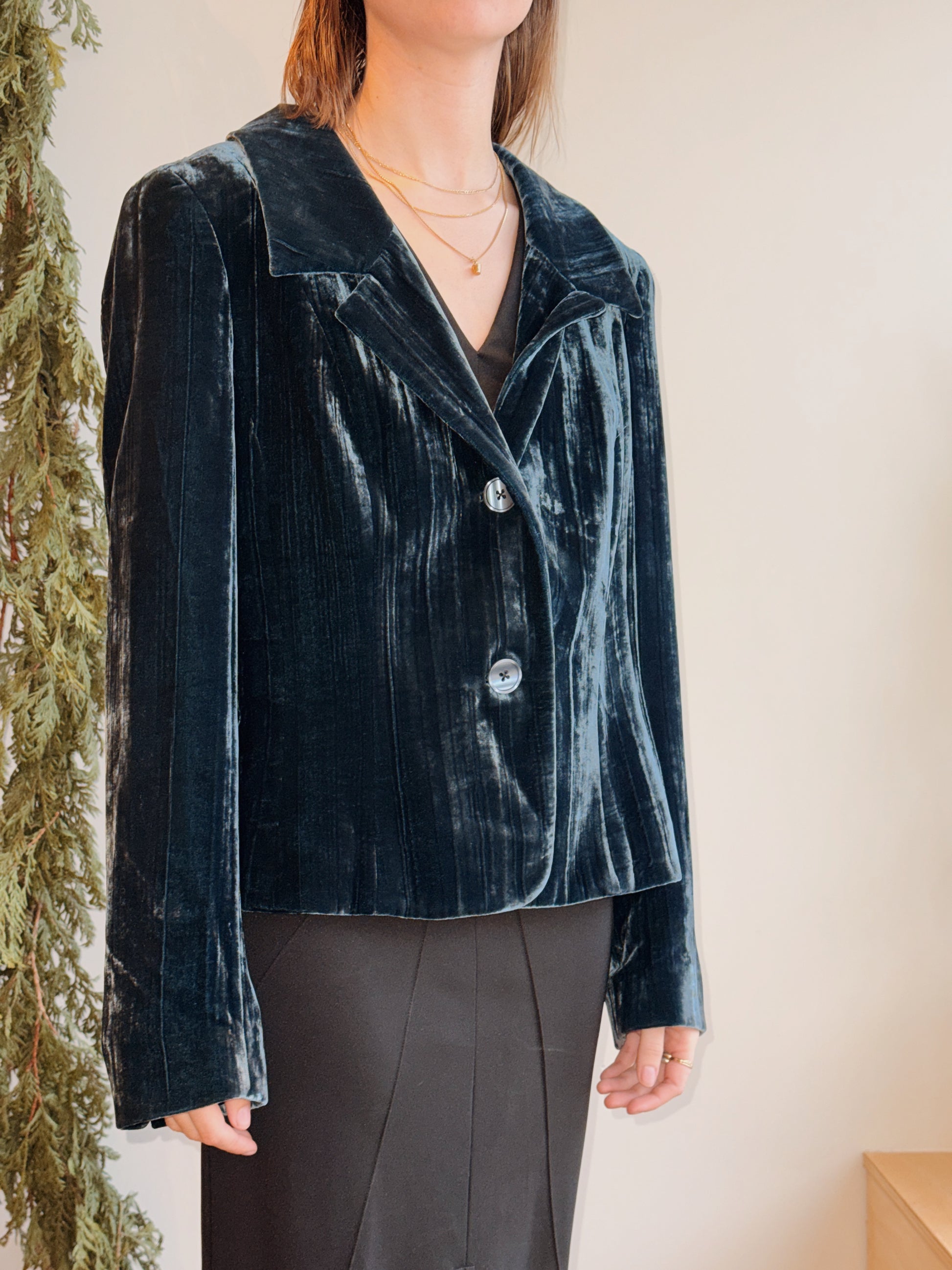 Ocean Blue Silk Velvet Blazer