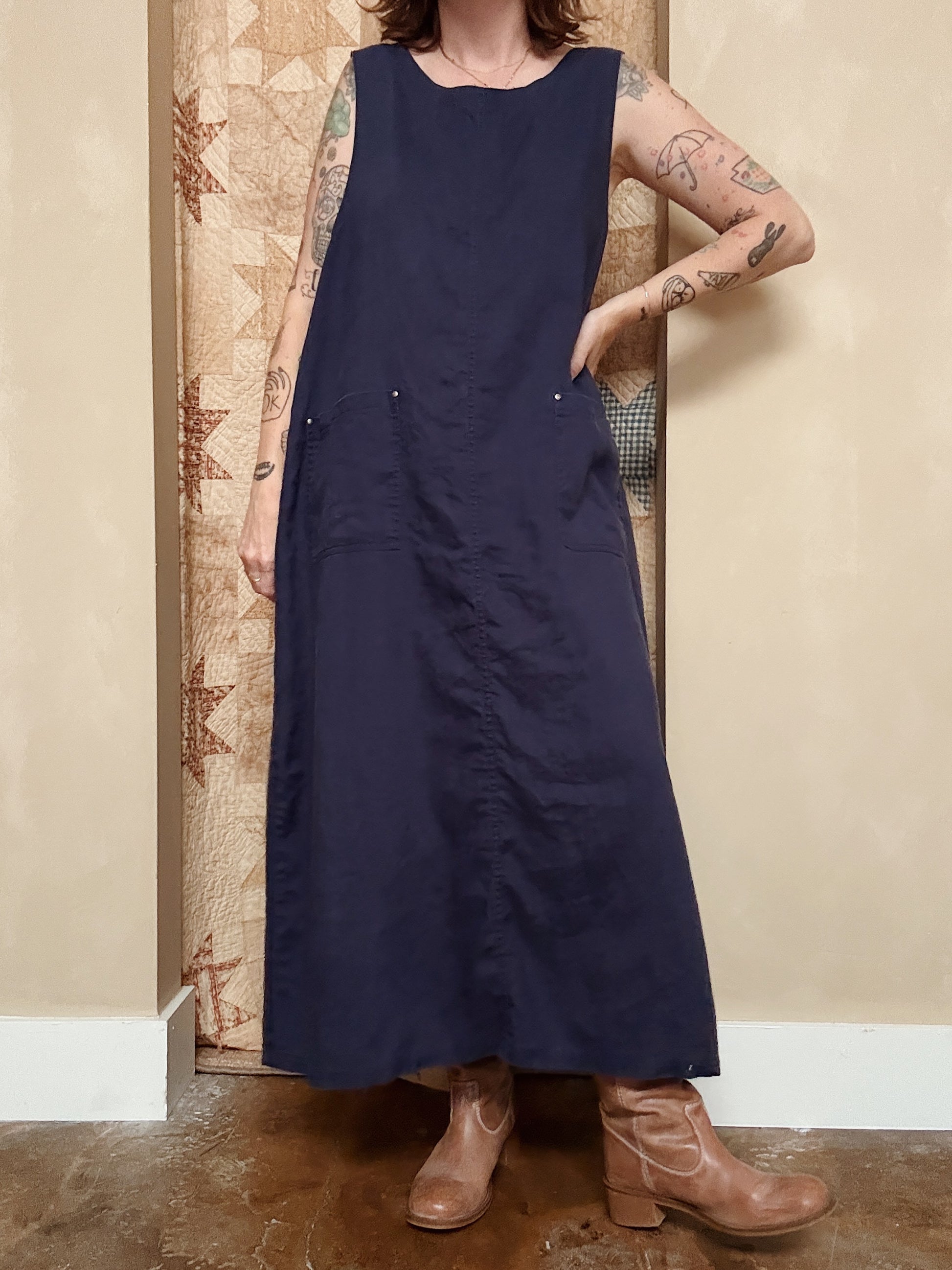 Linen Blue Apron Maxi