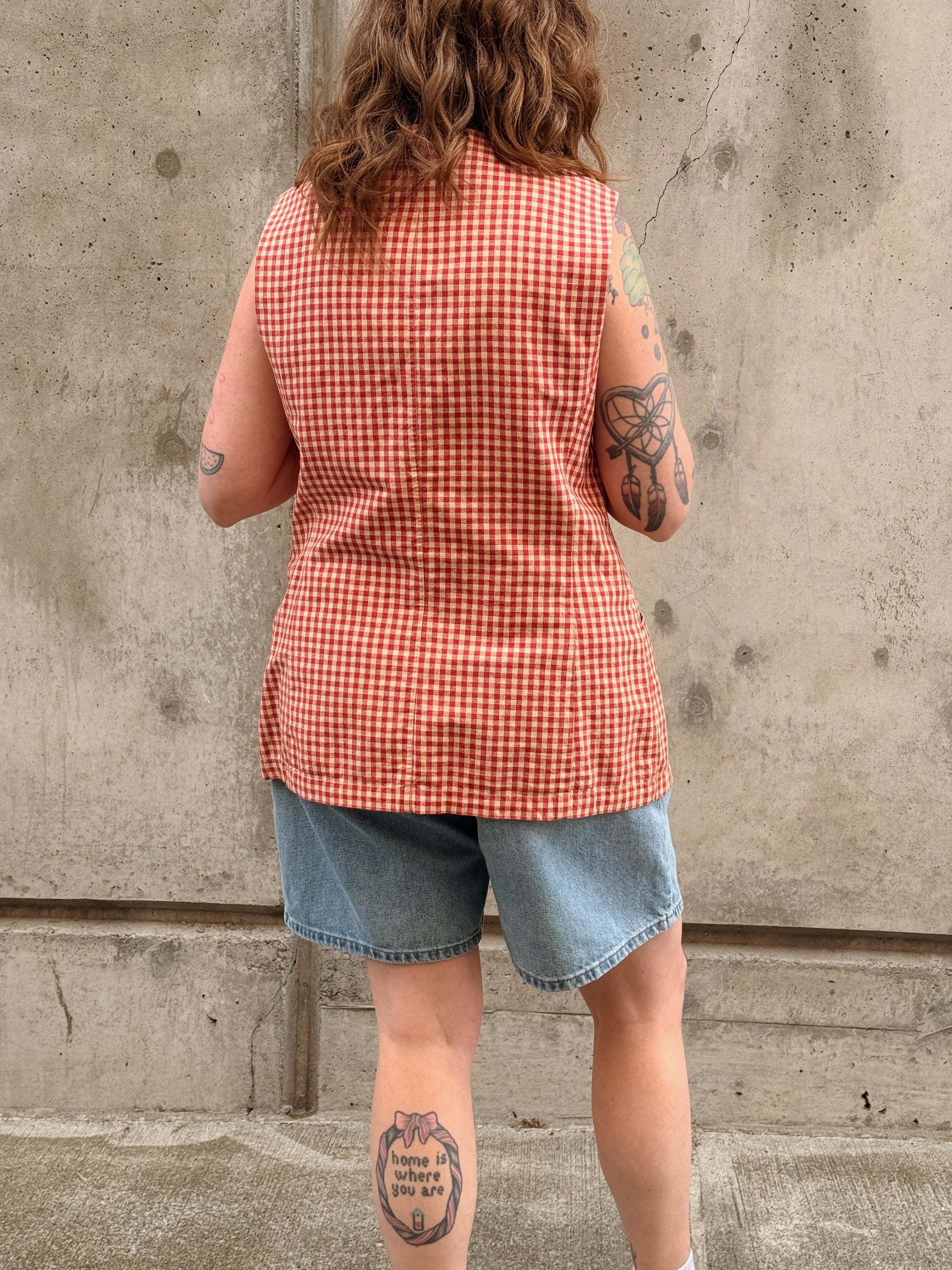 Gingham Linen Longline Vest