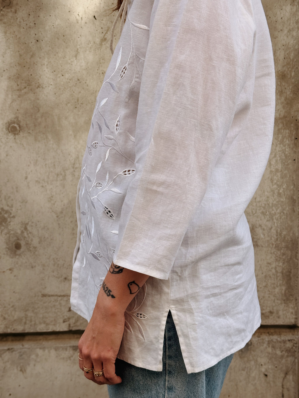 White Linen Embroidered Blouse